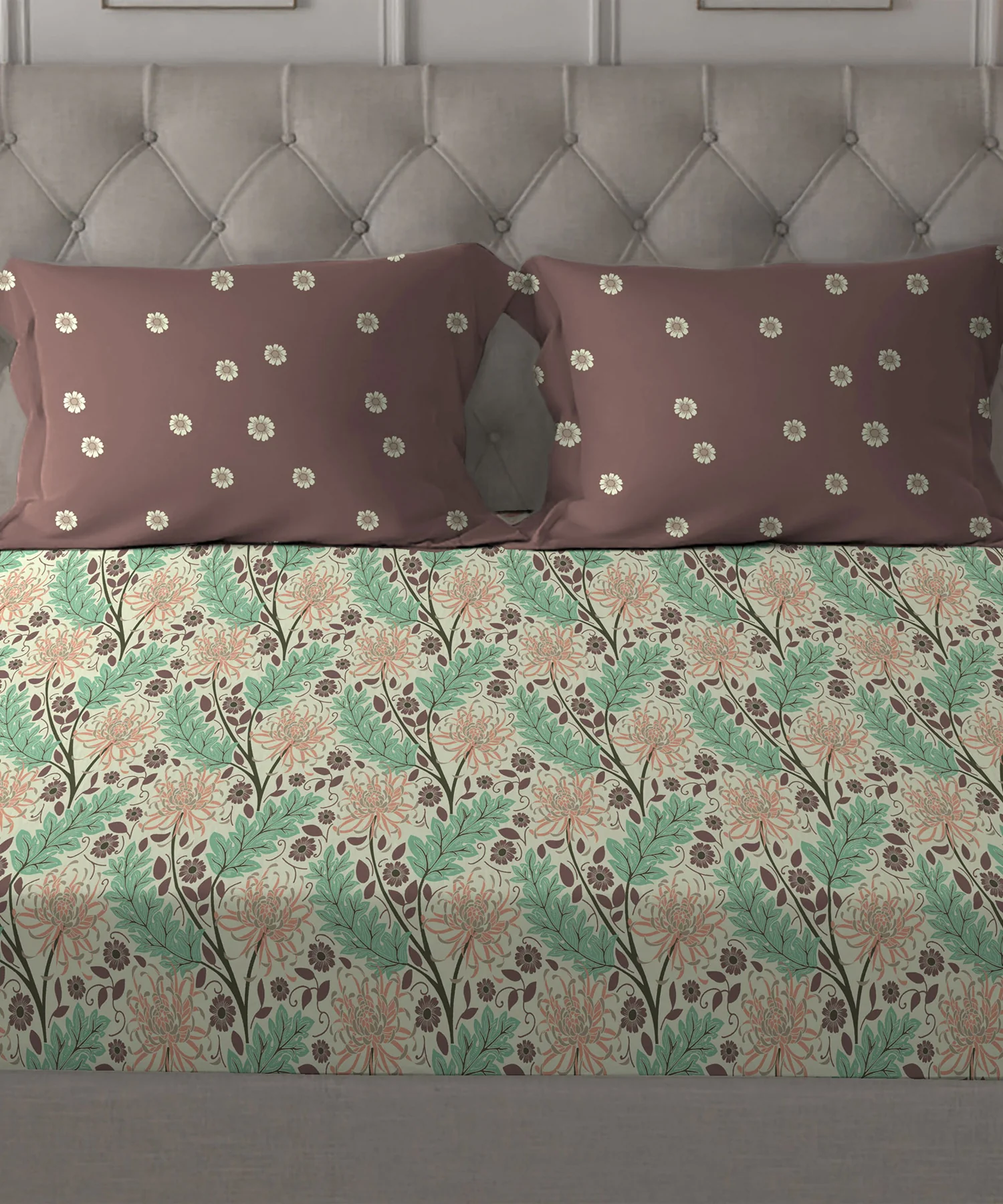 Comfort Living Queen Bedsheet Set, Serene Brown| 120 TC Cotton|2 Pillow Cover - Image 4