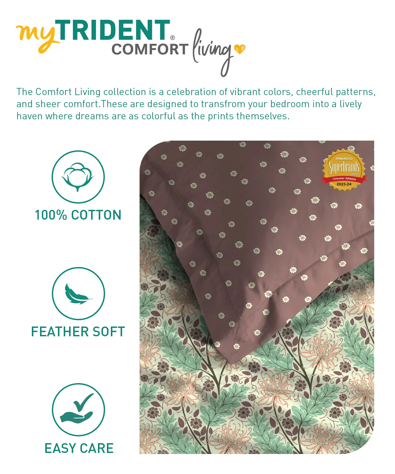 Comfort Living Queen Bedsheet Set, Serene Brown| 120 TC Cotton|2 Pillow Cover - Image 6