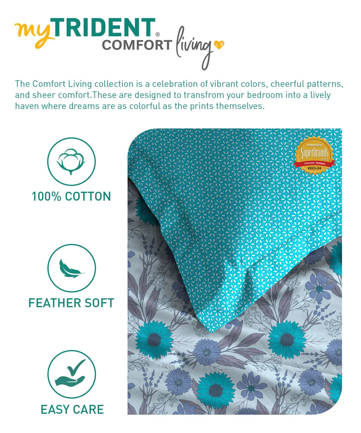 Comfort Living Queen Bedsheet Set, Sunflower Blue| 120 TC Cotton|2 Pillow Cover - Image 6