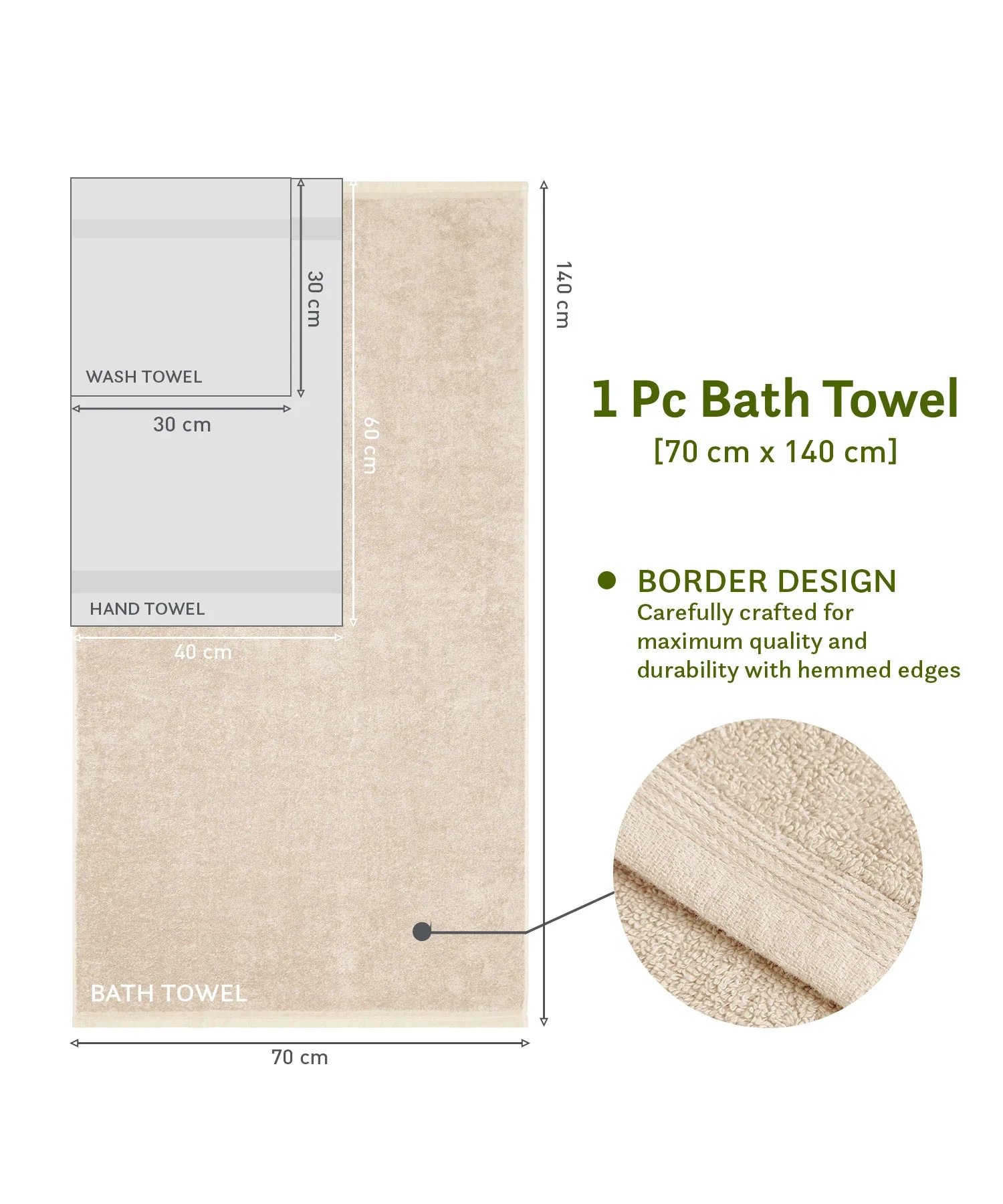 Cotton Bamboo Bath Towel, Beige| 450 GSM - Image 10