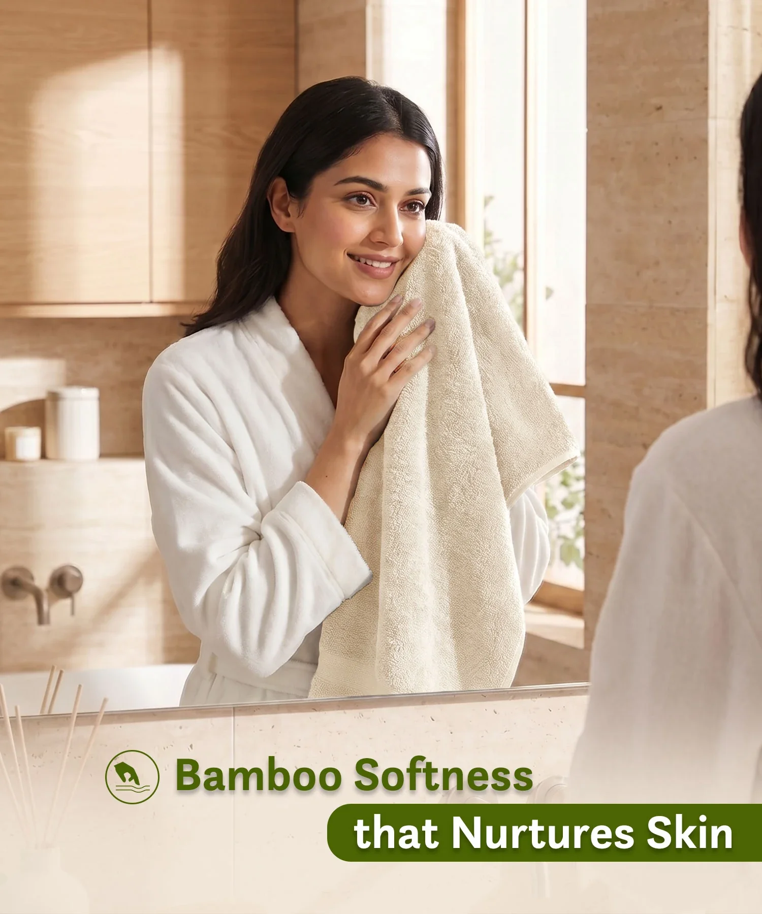 Cotton Bamboo Bath Towel, Beige| 450 GSM - Image 3