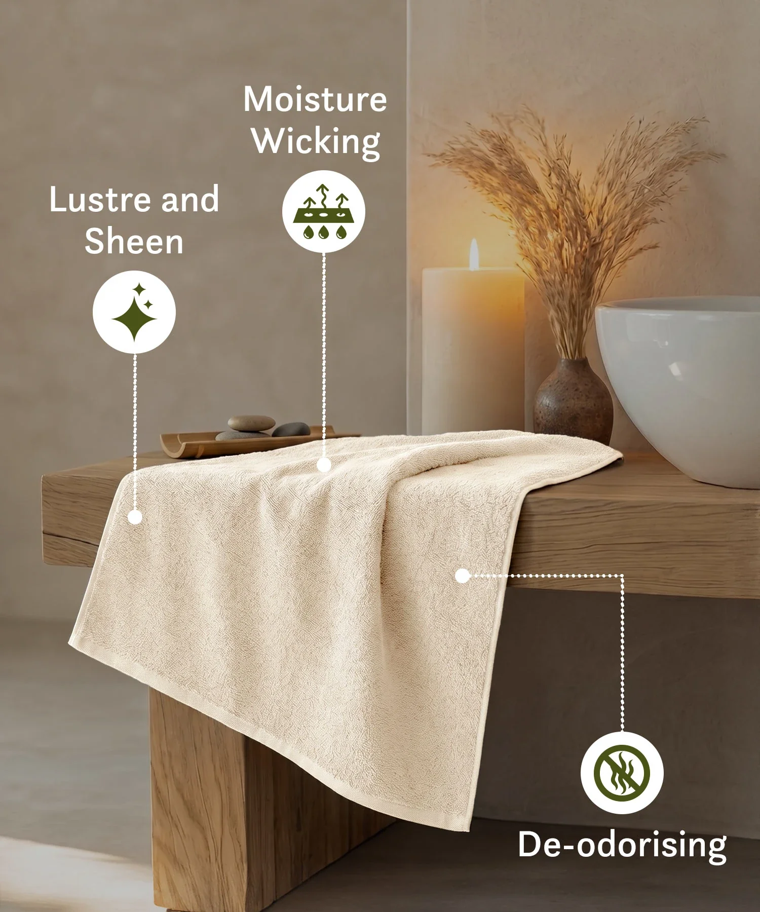 Cotton Bamboo Bath Towel, Beige| 450 GSM - Image 7