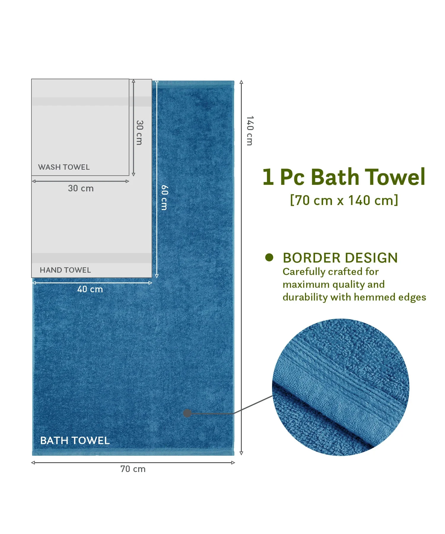 Cotton Bamboo Bath Towel, Blue| 450 GSM - Image 10