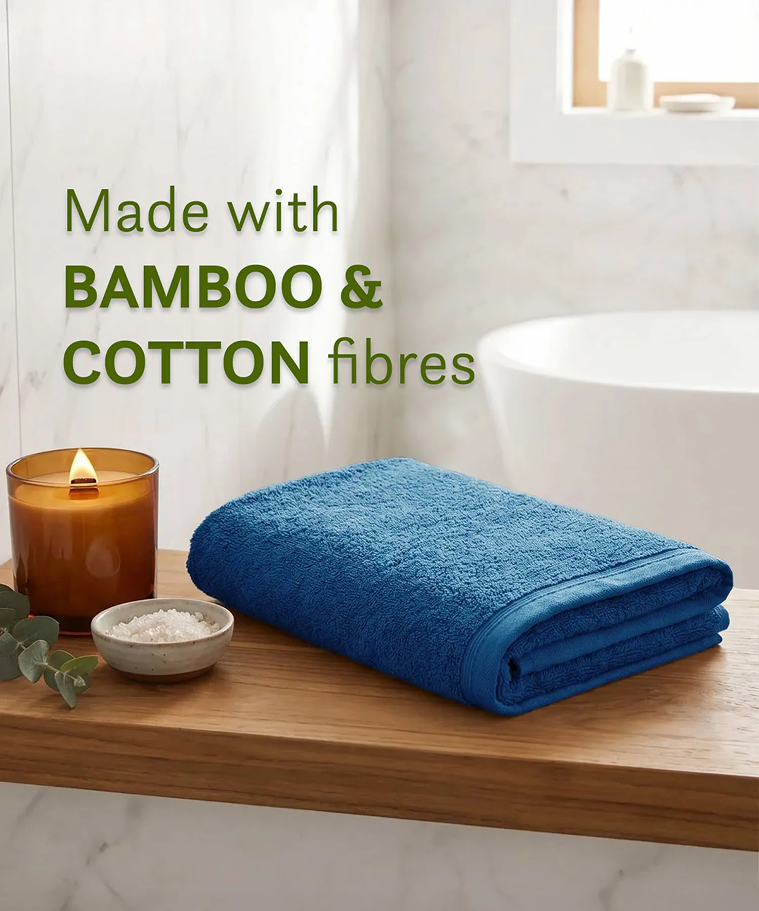 Cotton Bamboo Bath Towel, Blue| 450 GSM - Image 2