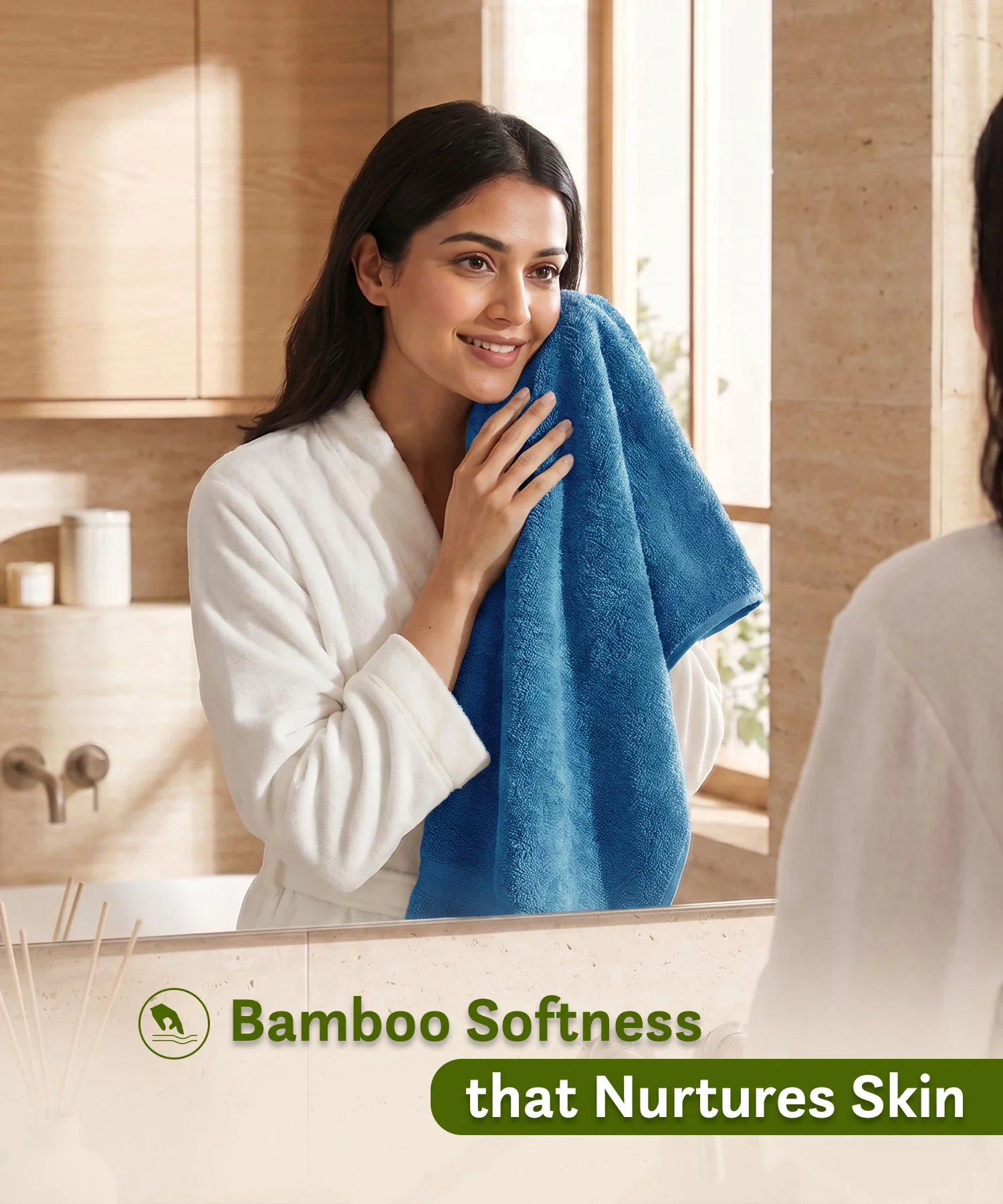 Cotton Bamboo Bath Towel, Blue| 450 GSM - Image 3