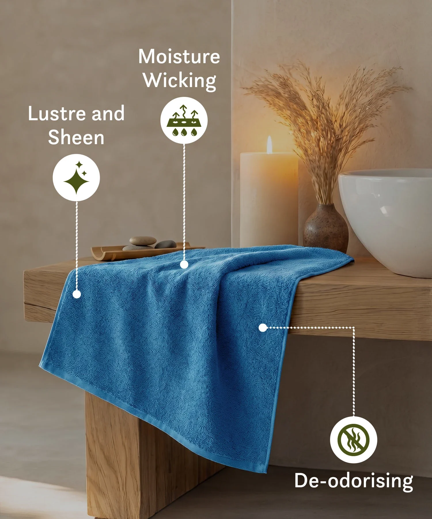 Cotton Bamboo Bath Towel, Blue| 450 GSM - Image 7