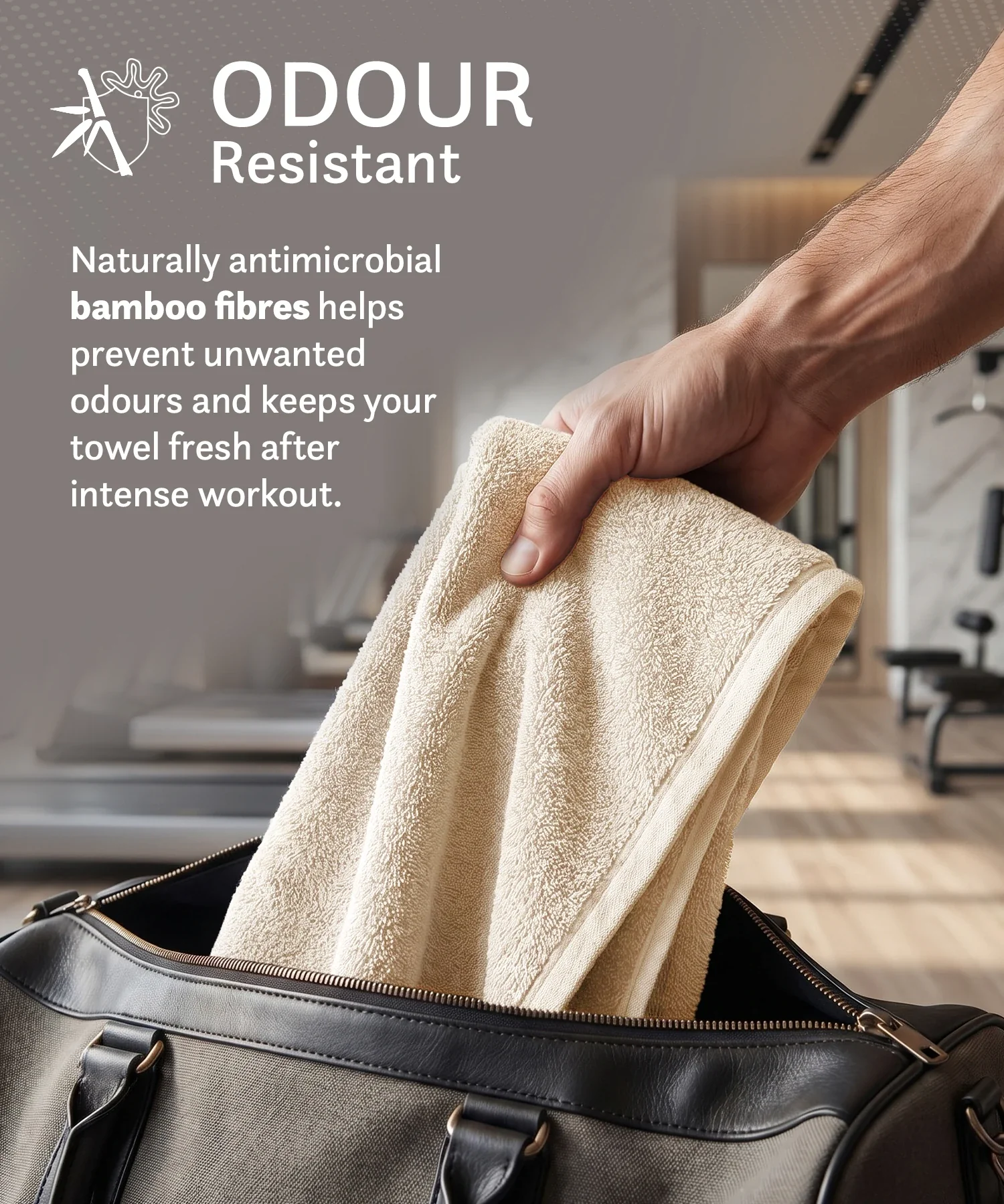 Cotton Bamboo Gym Towel, Beige| 450 GSM|Quick Dry - Image 4