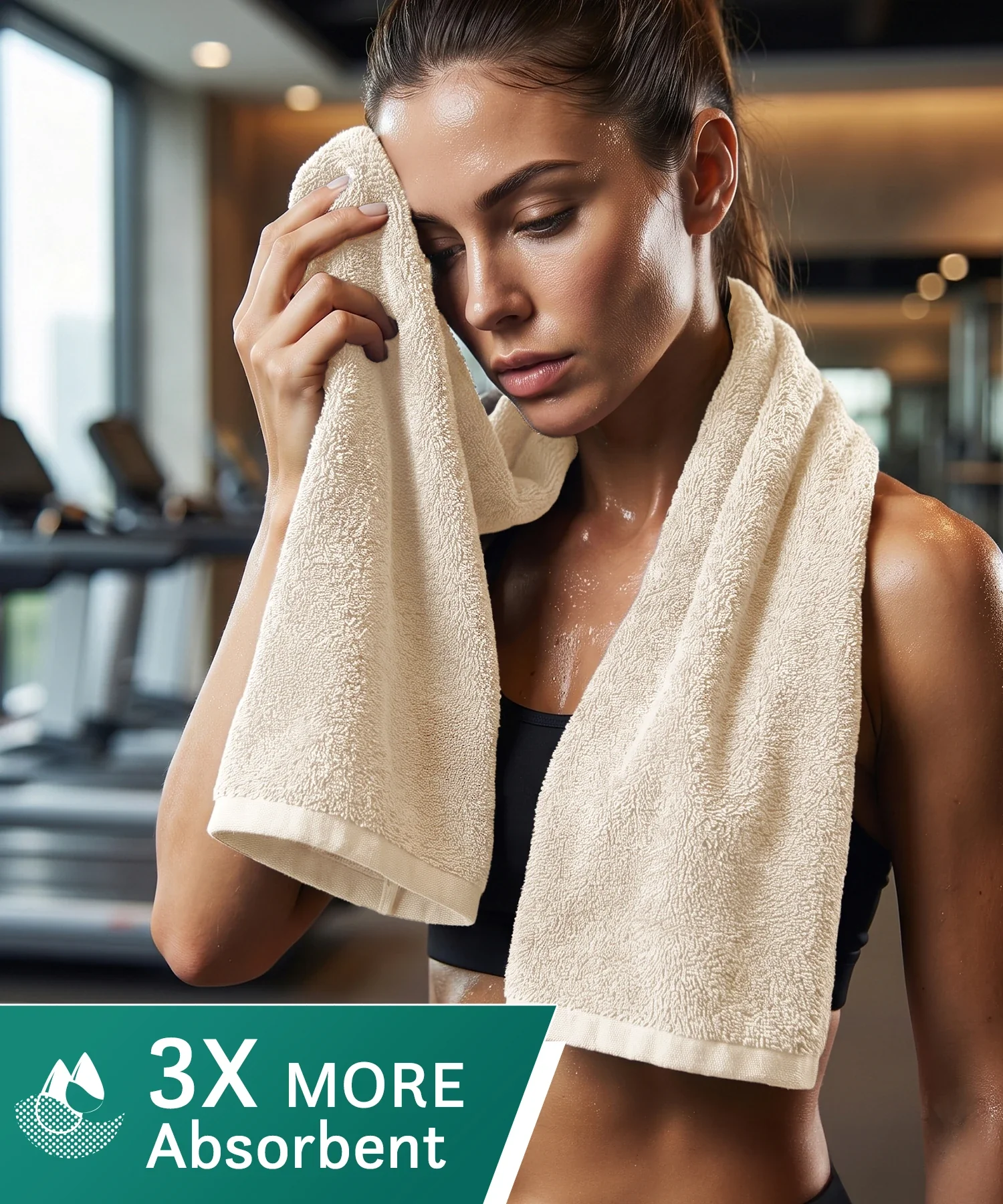 Cotton Bamboo Gym Towel, Beige| 450 GSM|Quick Dry - Image 5
