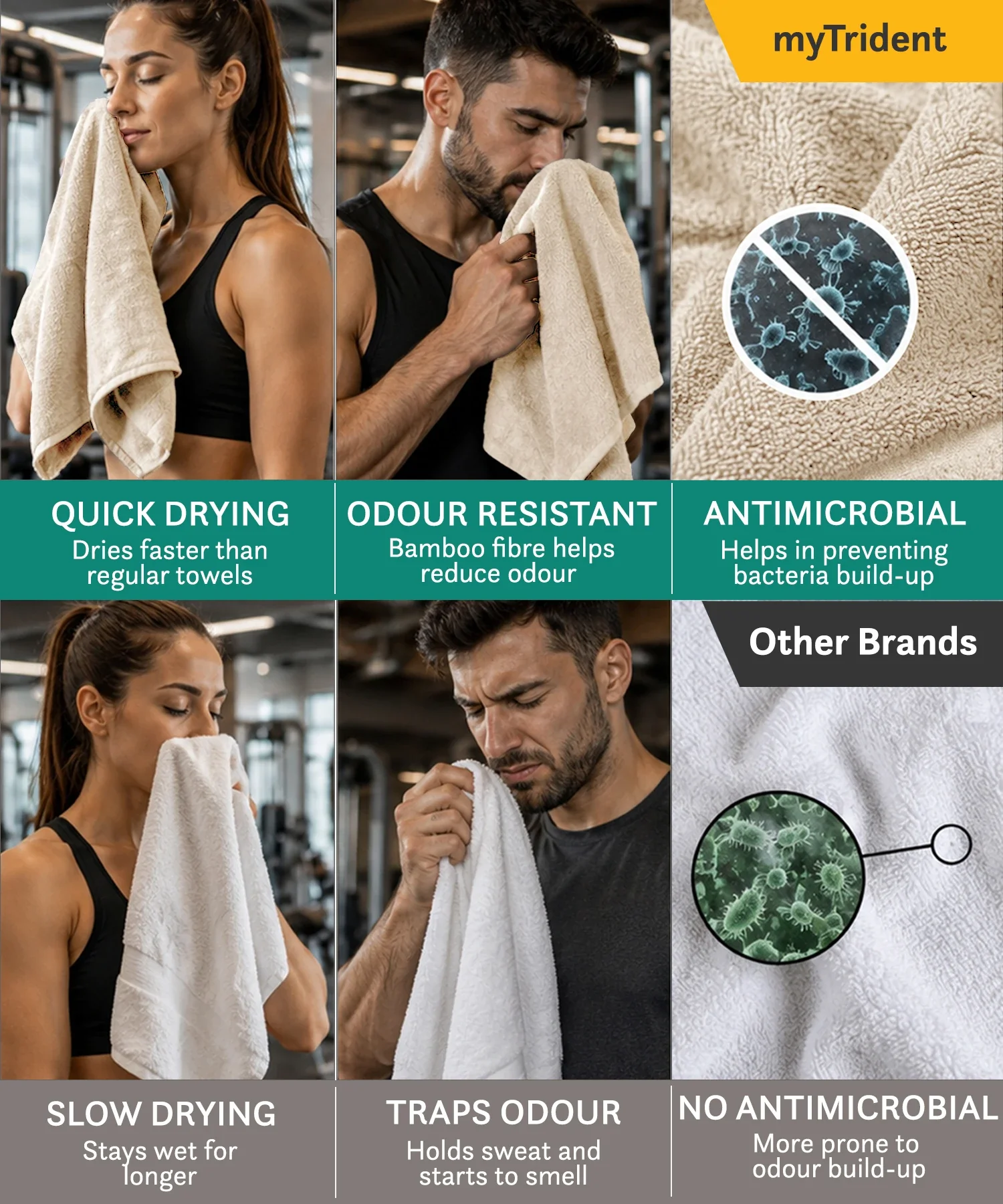 Cotton Bamboo Gym Towel, Beige| 450 GSM|Quick Dry - Image 6