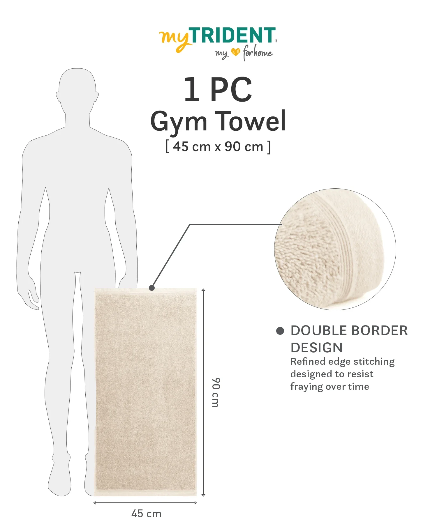 Cotton Bamboo Gym Towel, Beige| 450 GSM|Quick Dry - Image 8