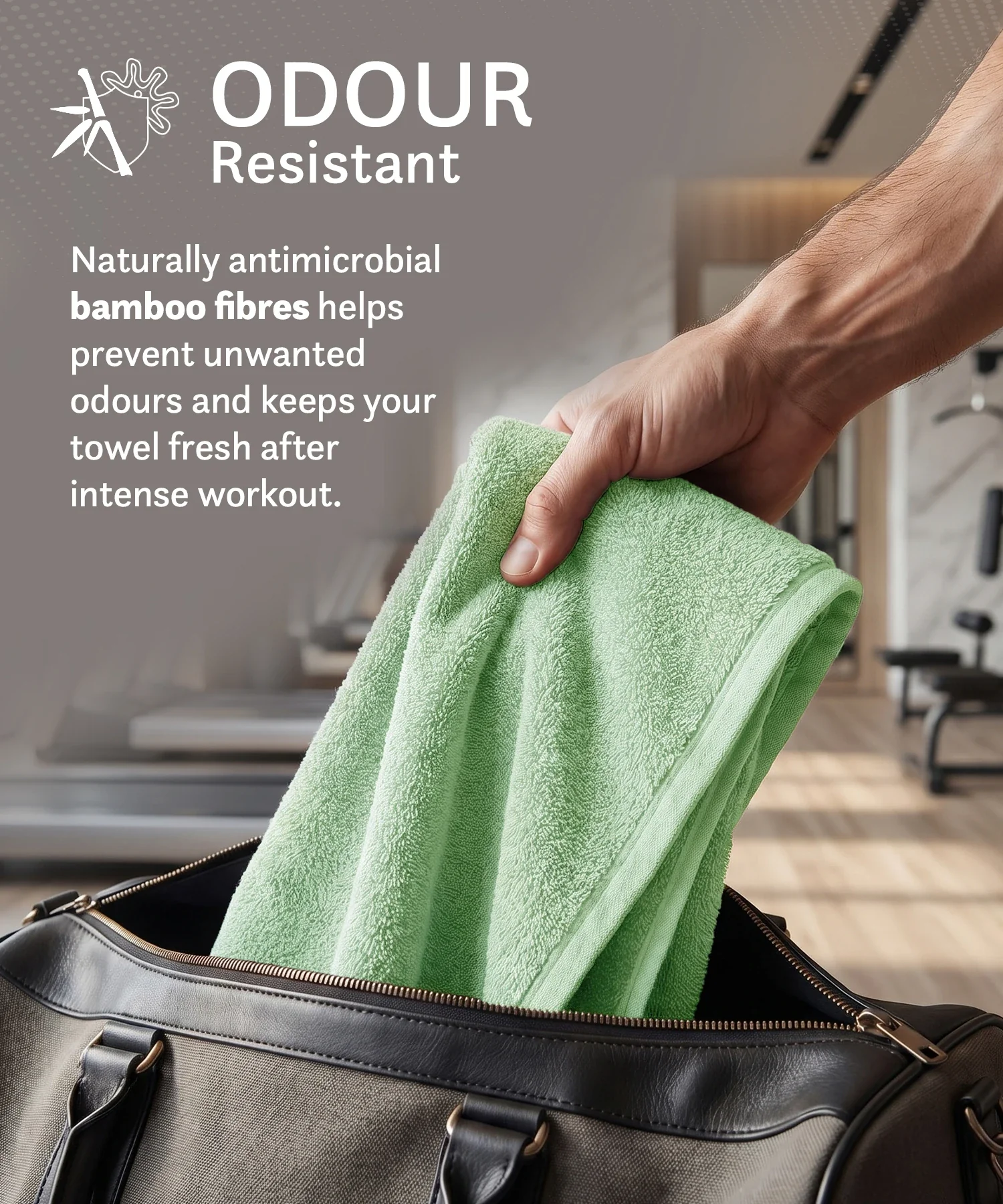 Cotton Bamboo Gym Towel, Sage Green| 450 GSM|Quick Dry - Image 4