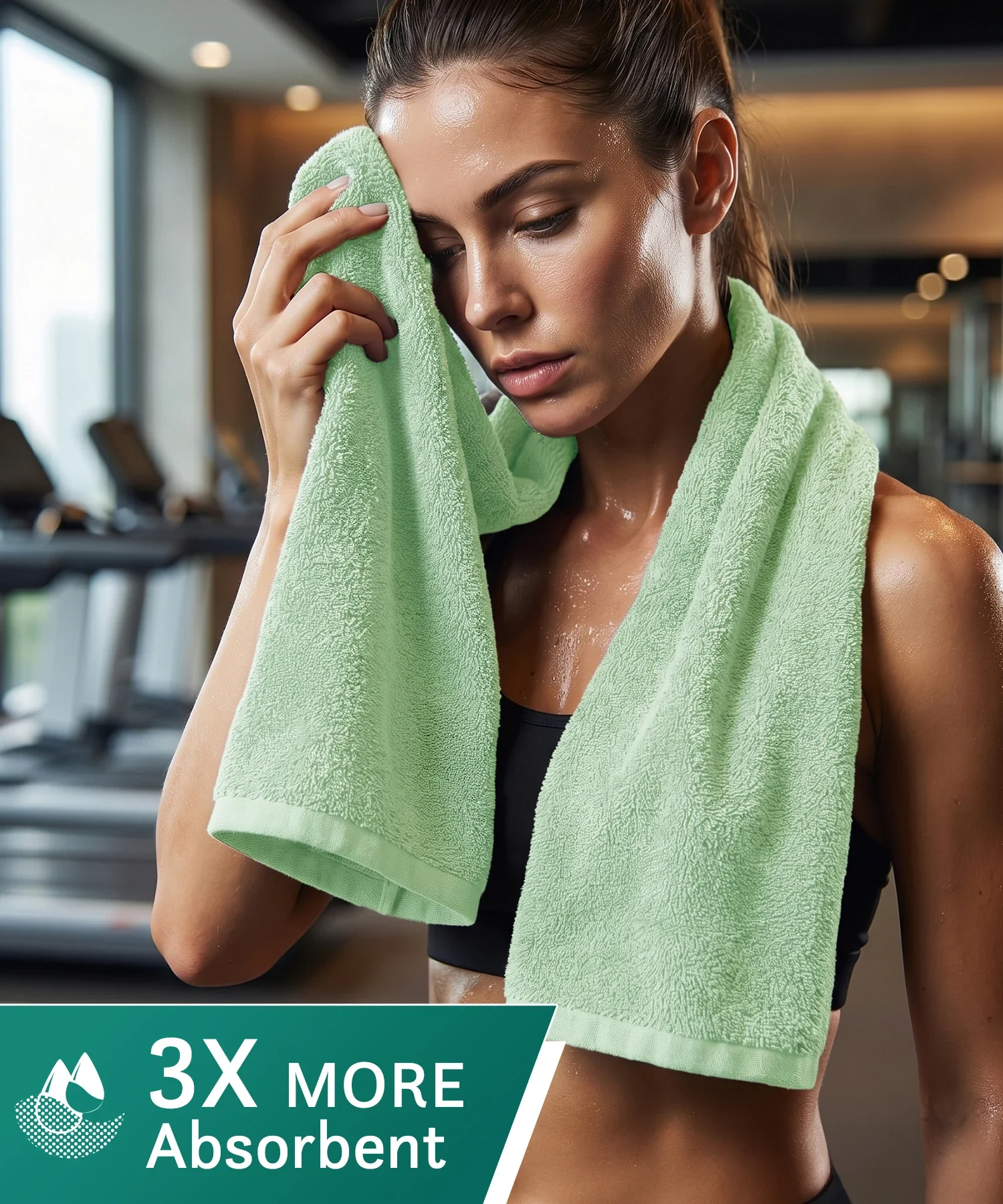Cotton Bamboo Gym Towel, Sage Green| 450 GSM|Quick Dry - Image 5
