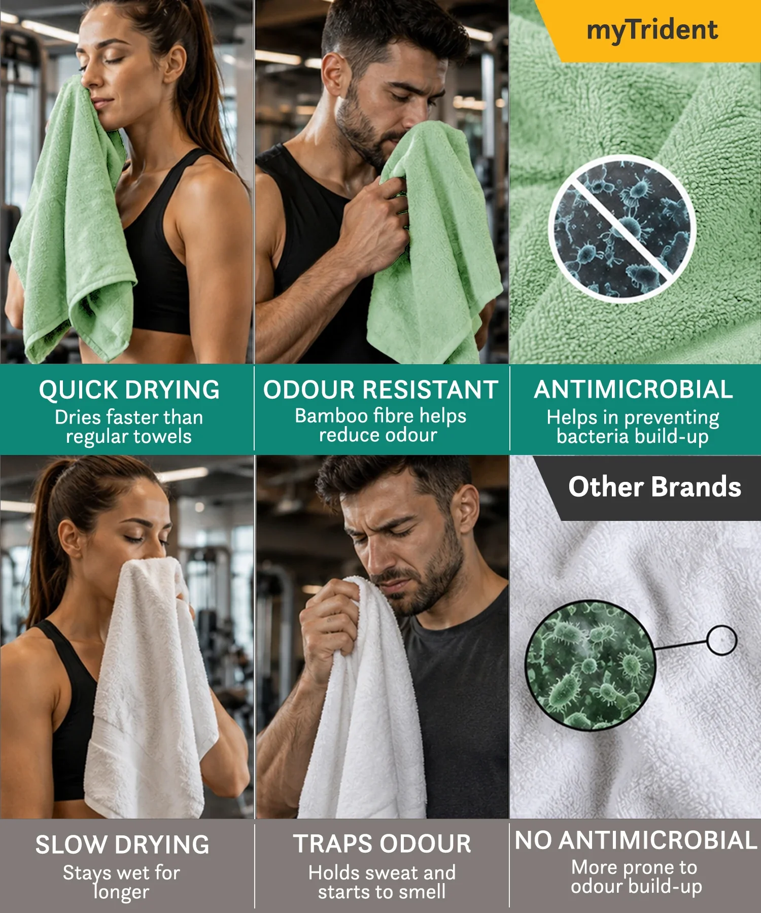 Cotton Bamboo Gym Towel, Sage Green| 450 GSM|Quick Dry - Image 6