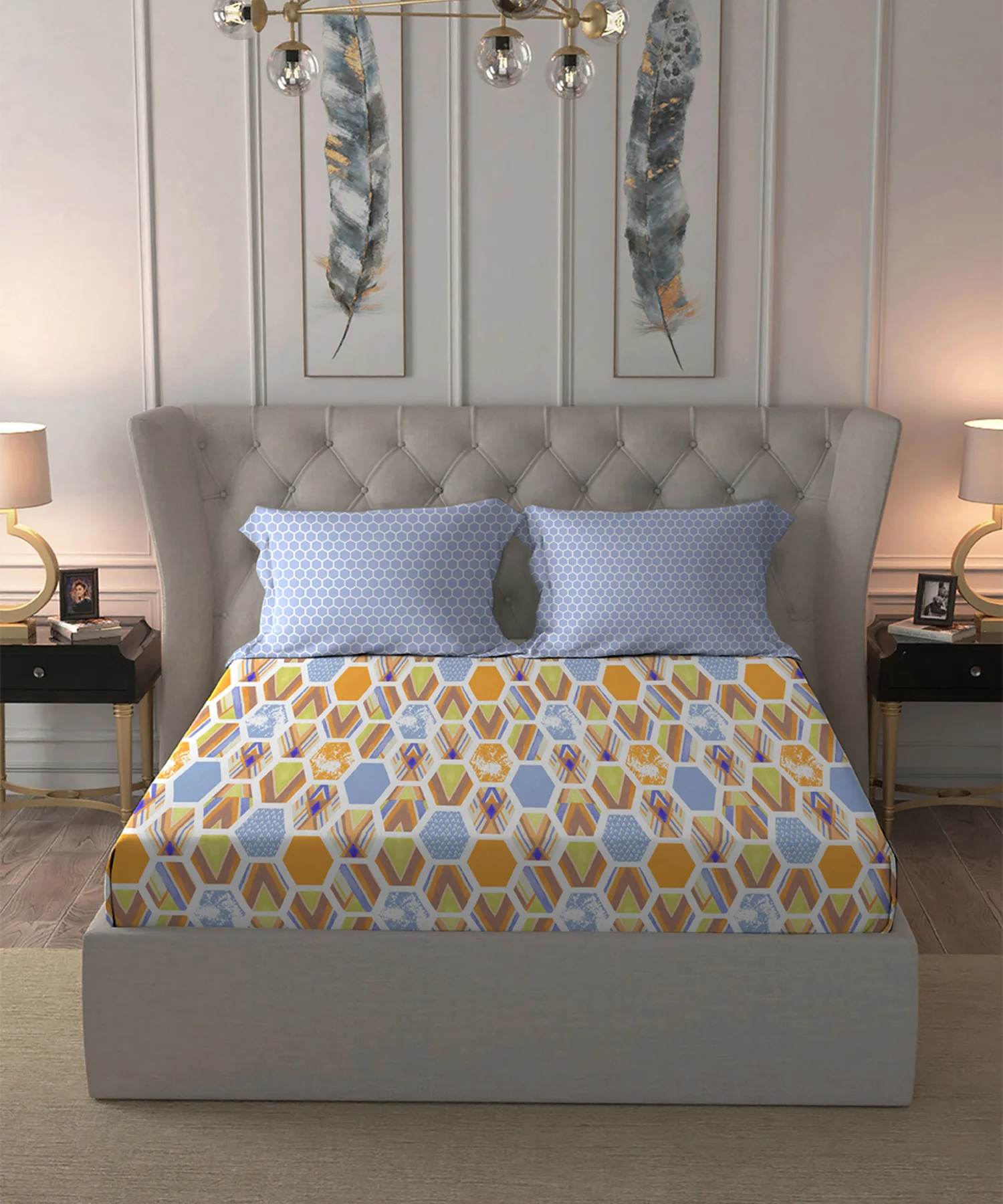 Dusk & Dawn Queen Bedsheet Set, Charisma Orange| 144 TC Cotton|2 Pillow Covers - Image 2