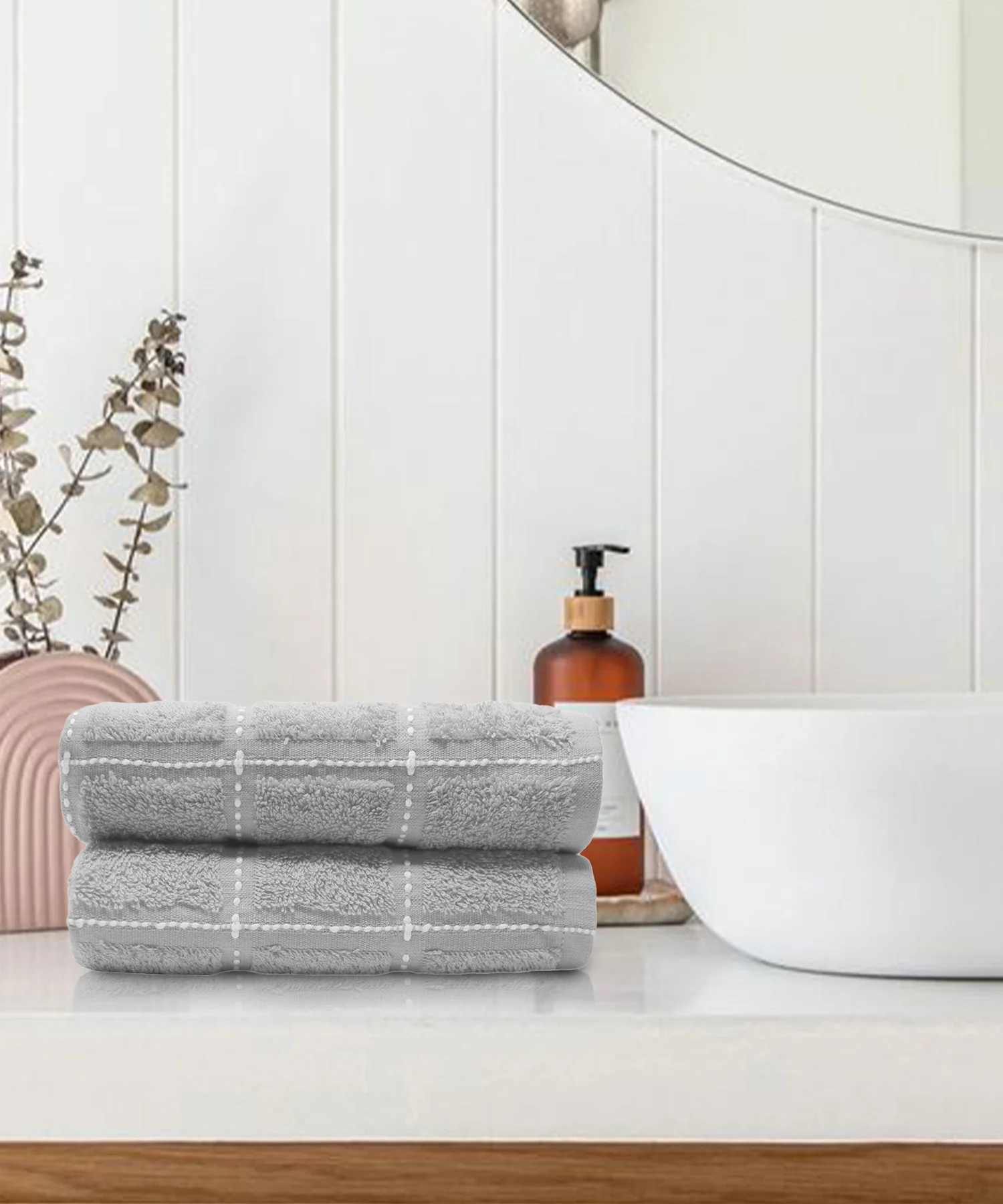 Dusk & Dawn Cloud Grey 2 Hand Towel, 400 GSM, Cotton Rich, Weft Insert Solid Towel, Grey