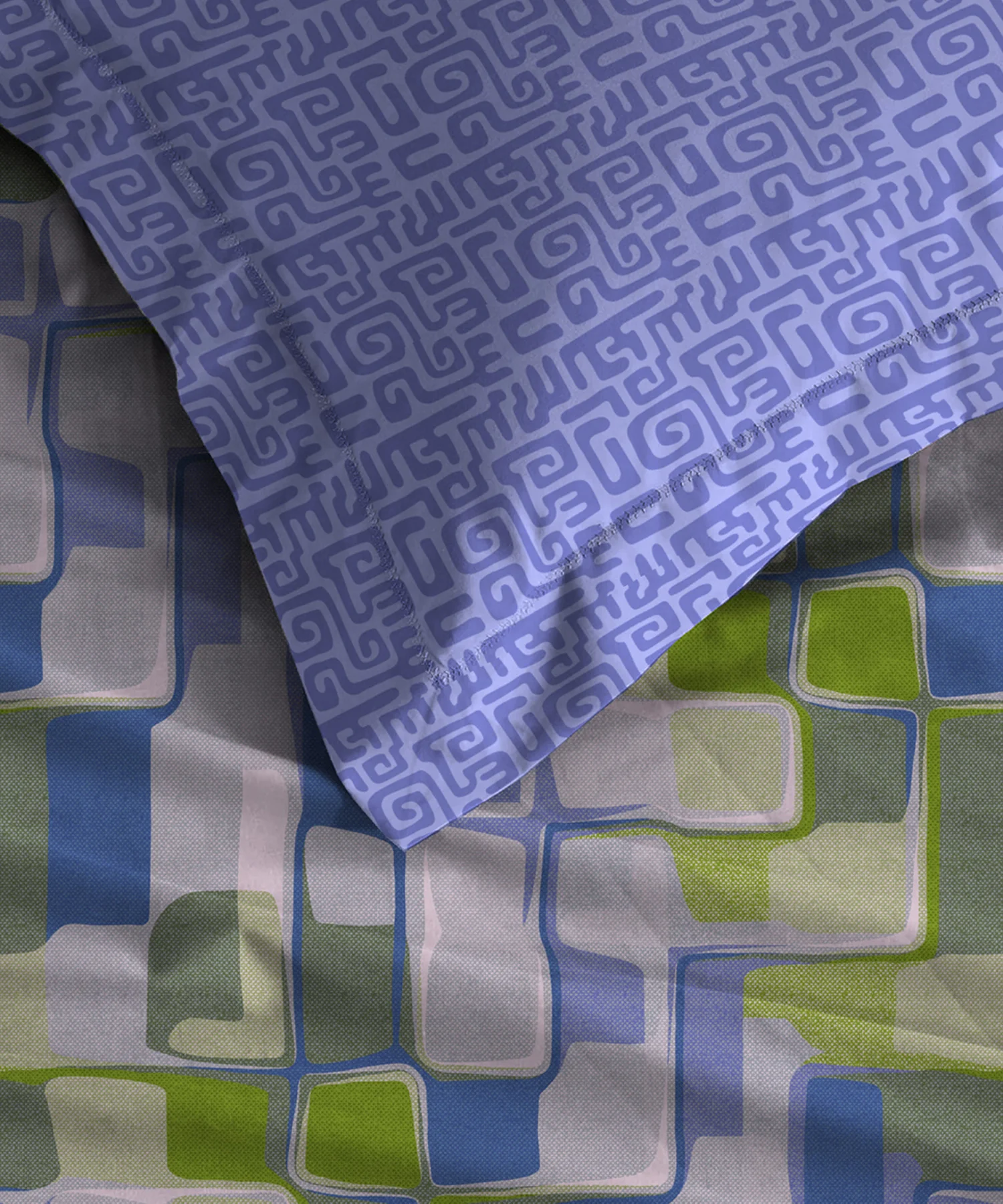 Dusk & Dawn Queen Bedsheet Set, Hopscotch Blue| 144 TC Cotton|2 Pillow Covers - Image 3