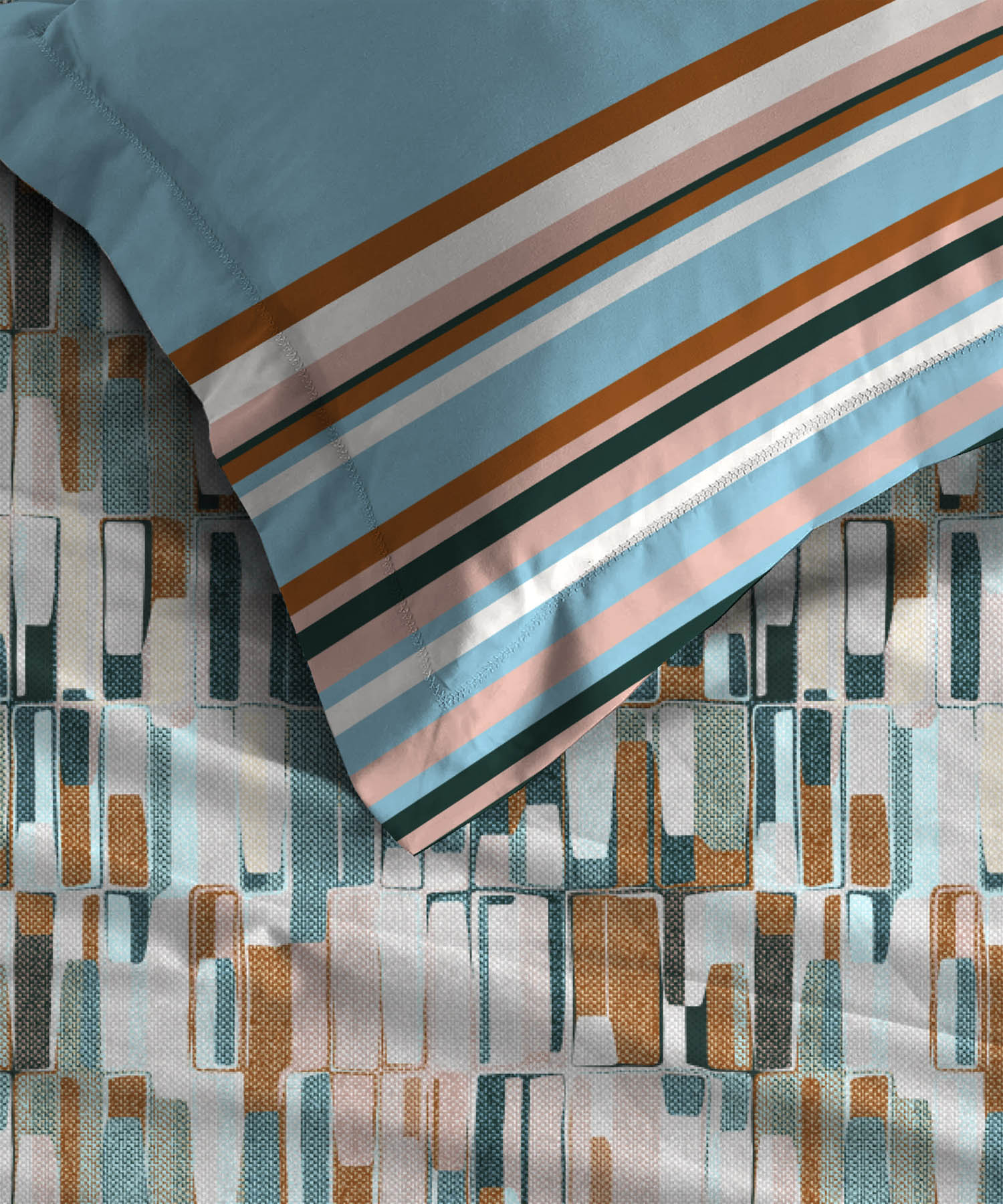 Dusk & Dawn Queen Bedsheet Set, Crossroads Blue| 144 TC Cotton|2 Pillow Covers - Image 3