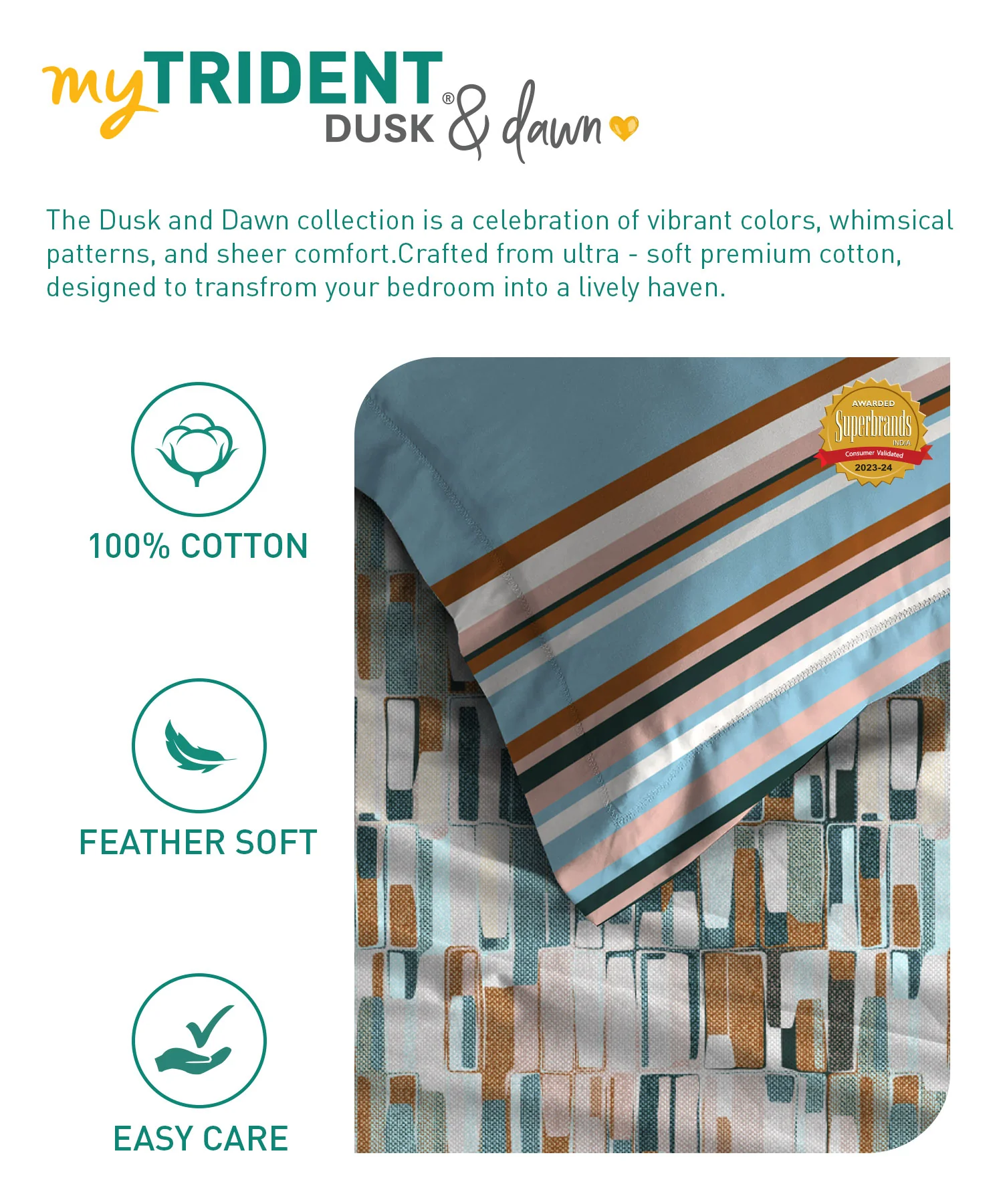 Dusk & Dawn Queen Bedsheet Set, Crossroads Blue| 144 TC Cotton|2 Pillow Covers - Image 6