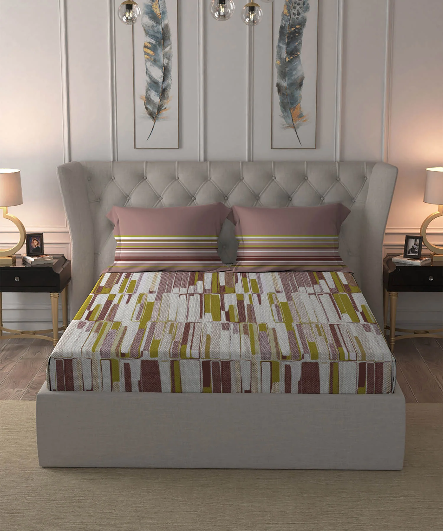 Dusk & Dawn Queen Bedsheet Set, Crossroads Red| 144 TC Cotton|2 Pillow Covers - Image 2