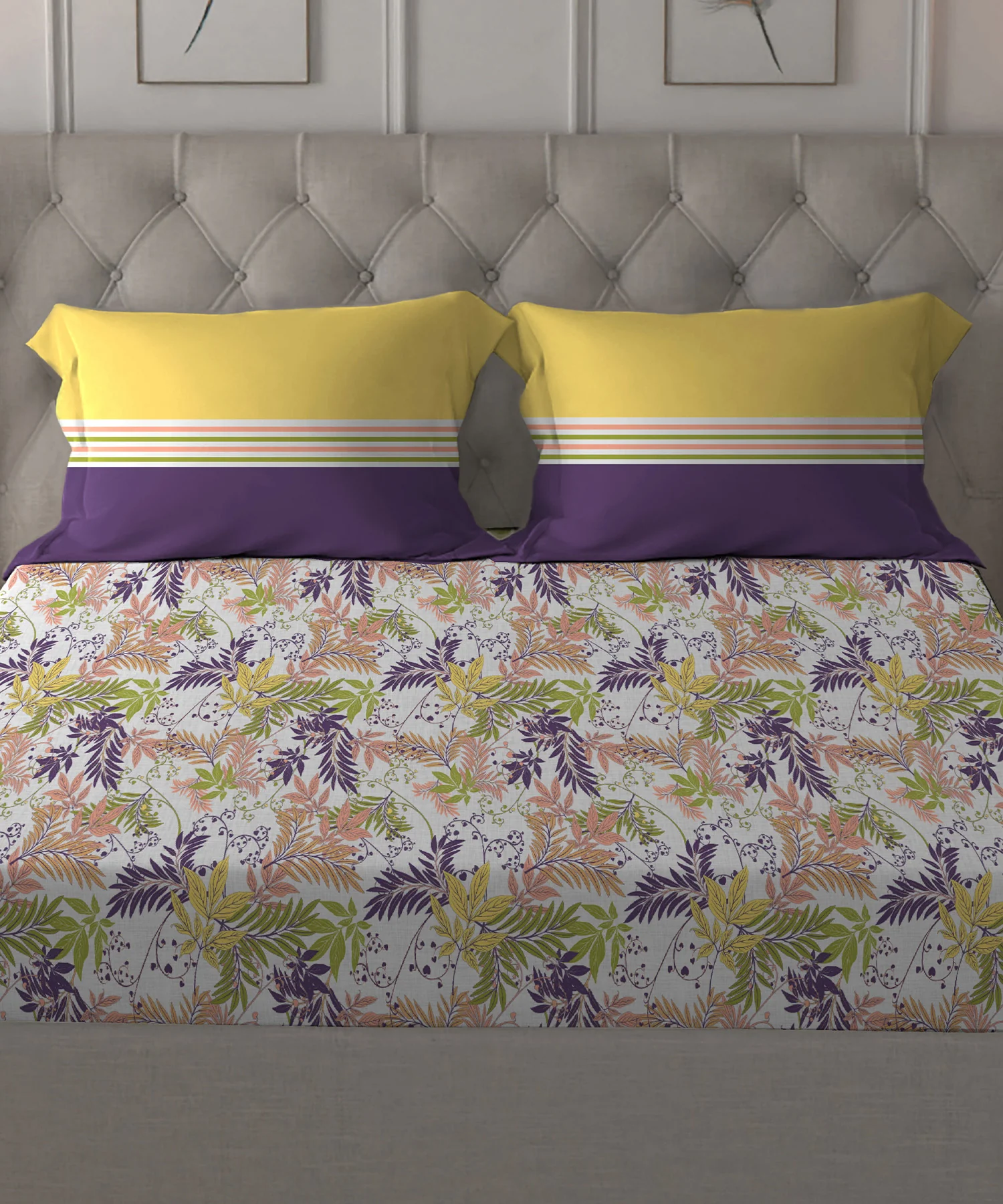 Dusk & Dawn Queen Bedsheet Set, Firefly Purple|144 TC Cotton|2 Pillow Covers - Image 4