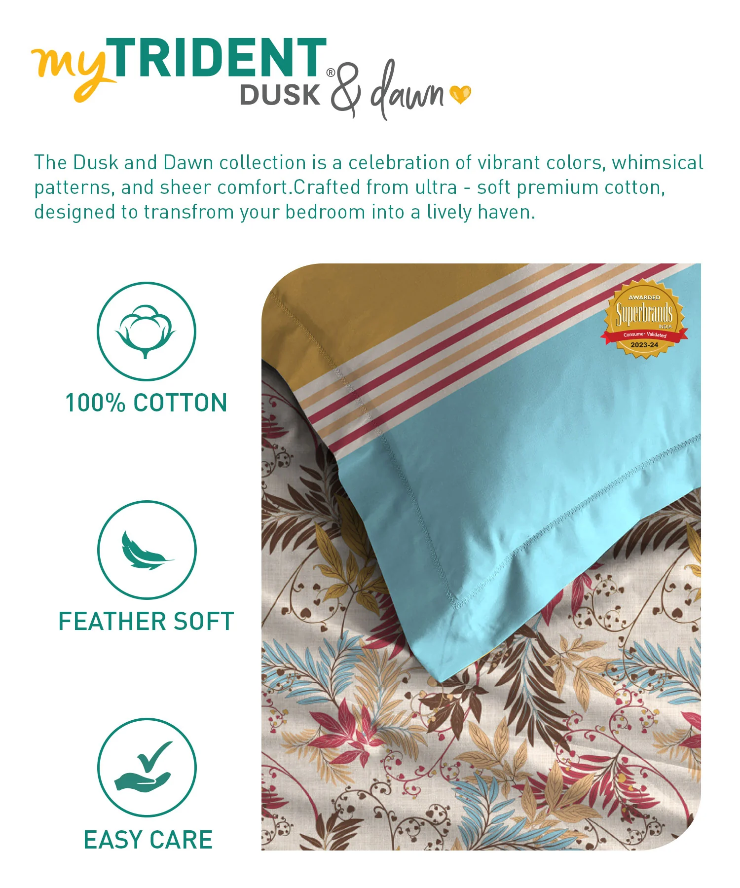 Dusk & Dawn Queen Bedsheet Set, Firefly Red|144 TC Cotton|2 Pillow Covers - Image 6