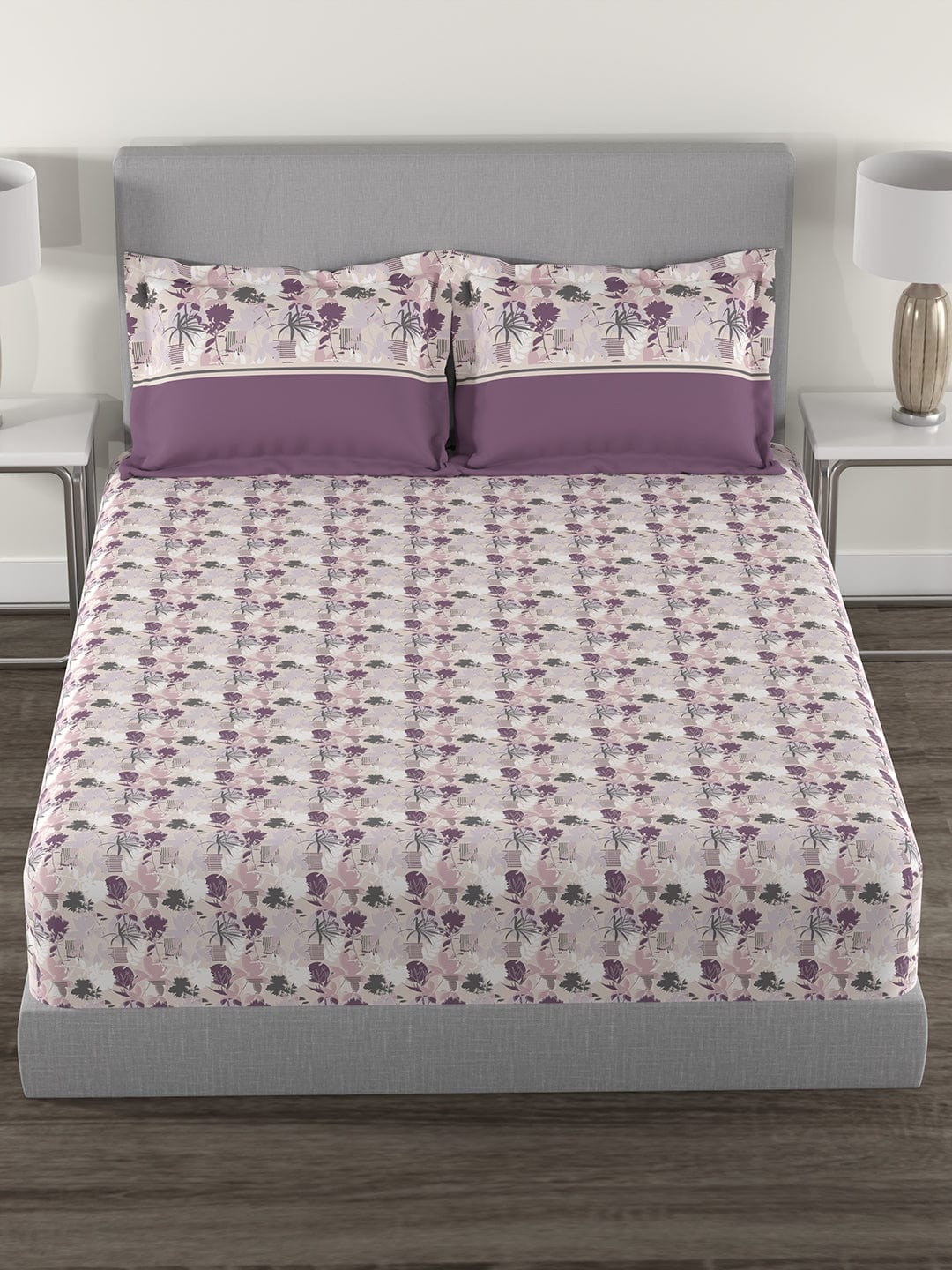 Epitome Queen Bedsheet Set, Adele|144TC Cotton| 2 Pillow Covers - Image 5