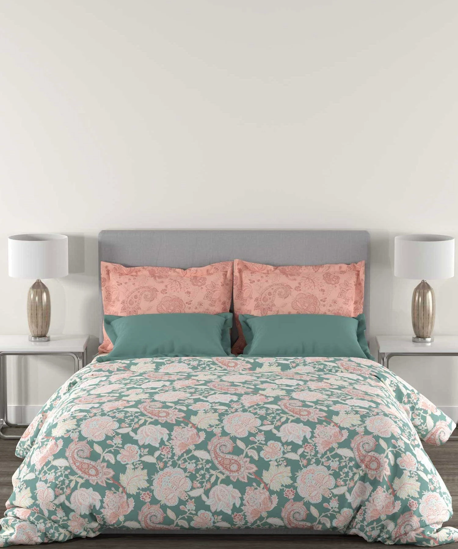 Epitome Bagh Queen Bedsheet With 2 Pillow Cover, 144TC, 100% Cotton, Green
