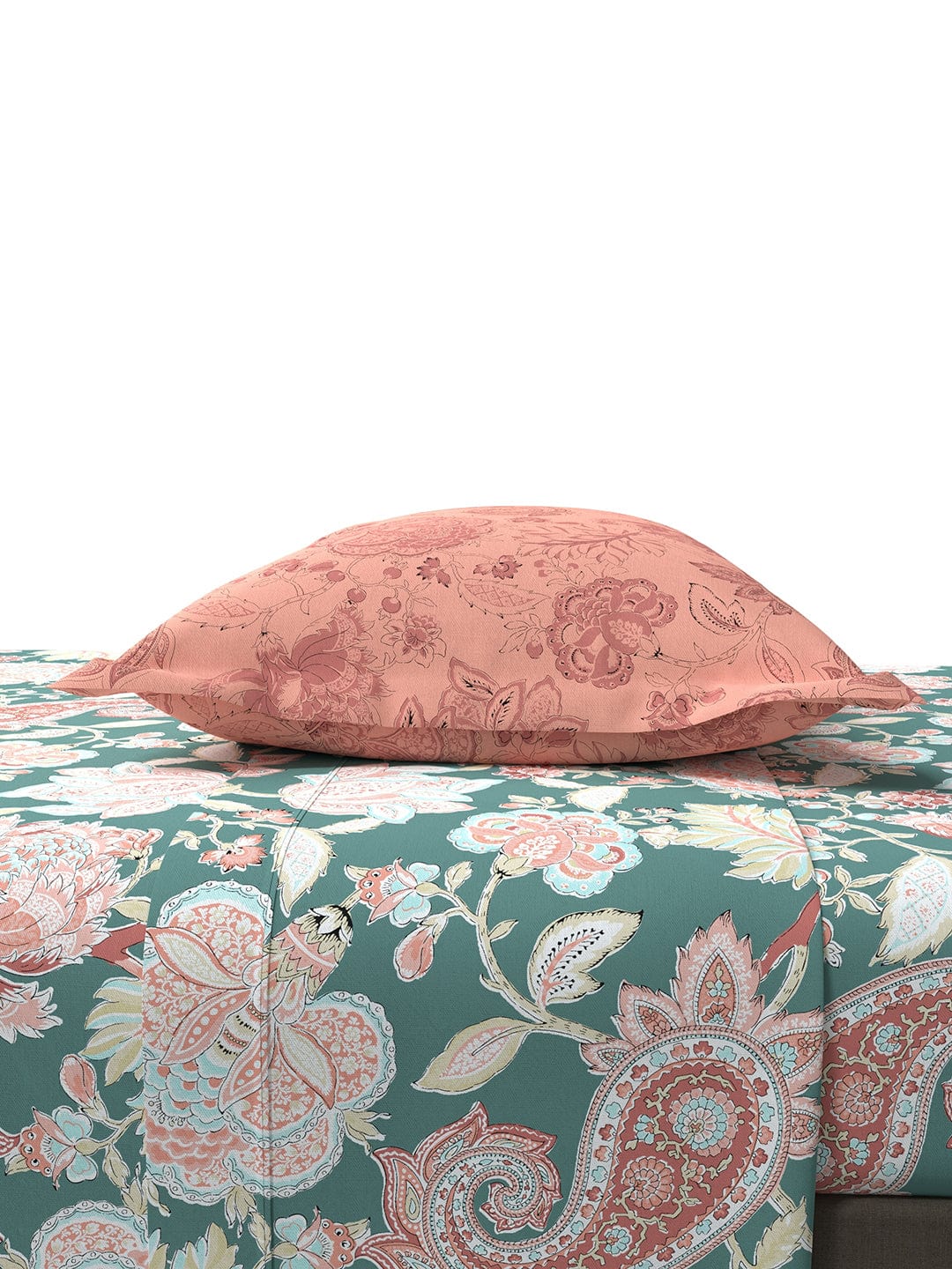 Epitome Bagh Queen Bedsheet With 2 Pillow Cover, 144TC, 100% Cotton, Green - Image 10