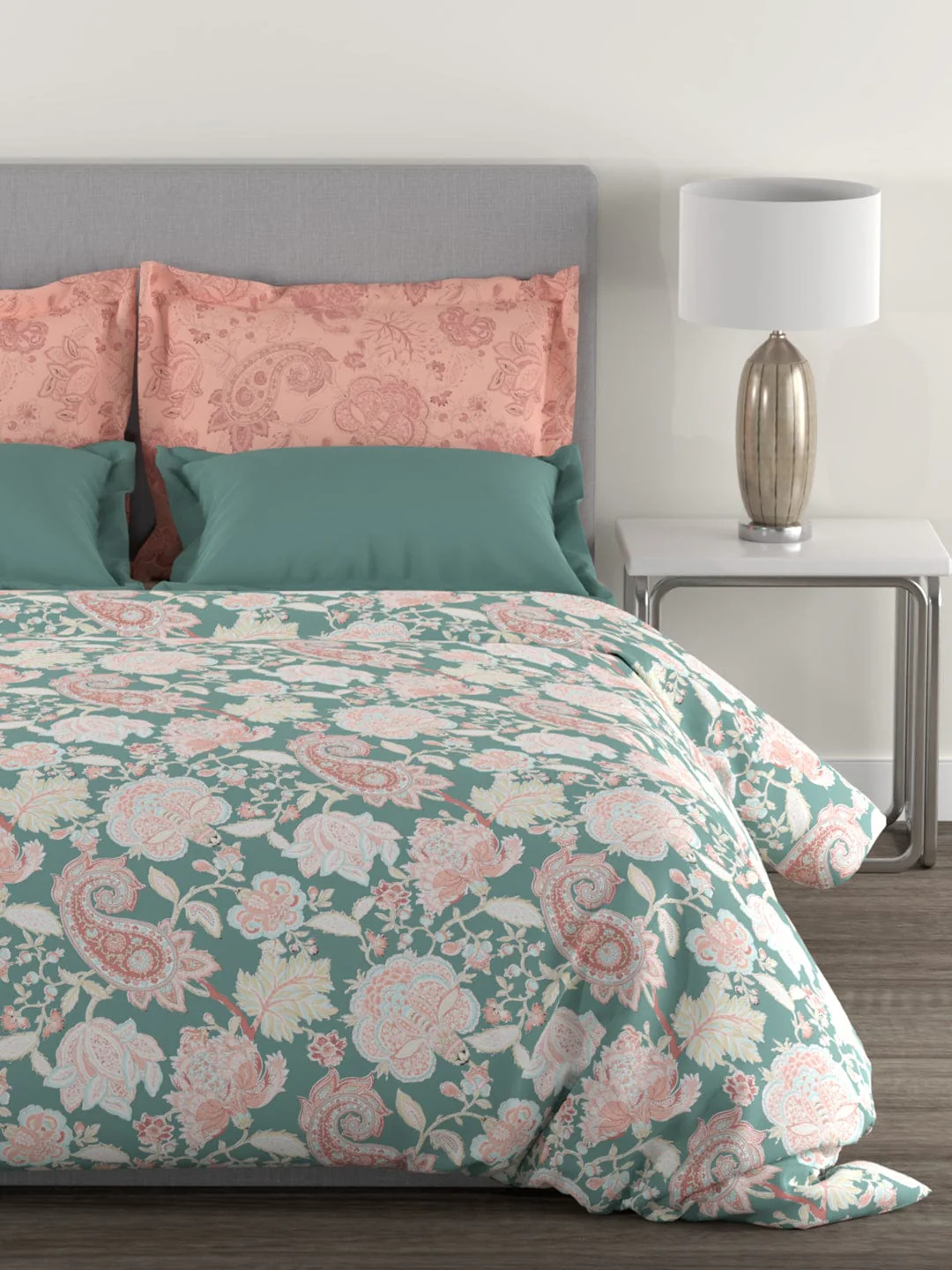 Epitome Bagh Queen Bedsheet With 2 Pillow Cover, 144TC, 100% Cotton, Green - Image 2