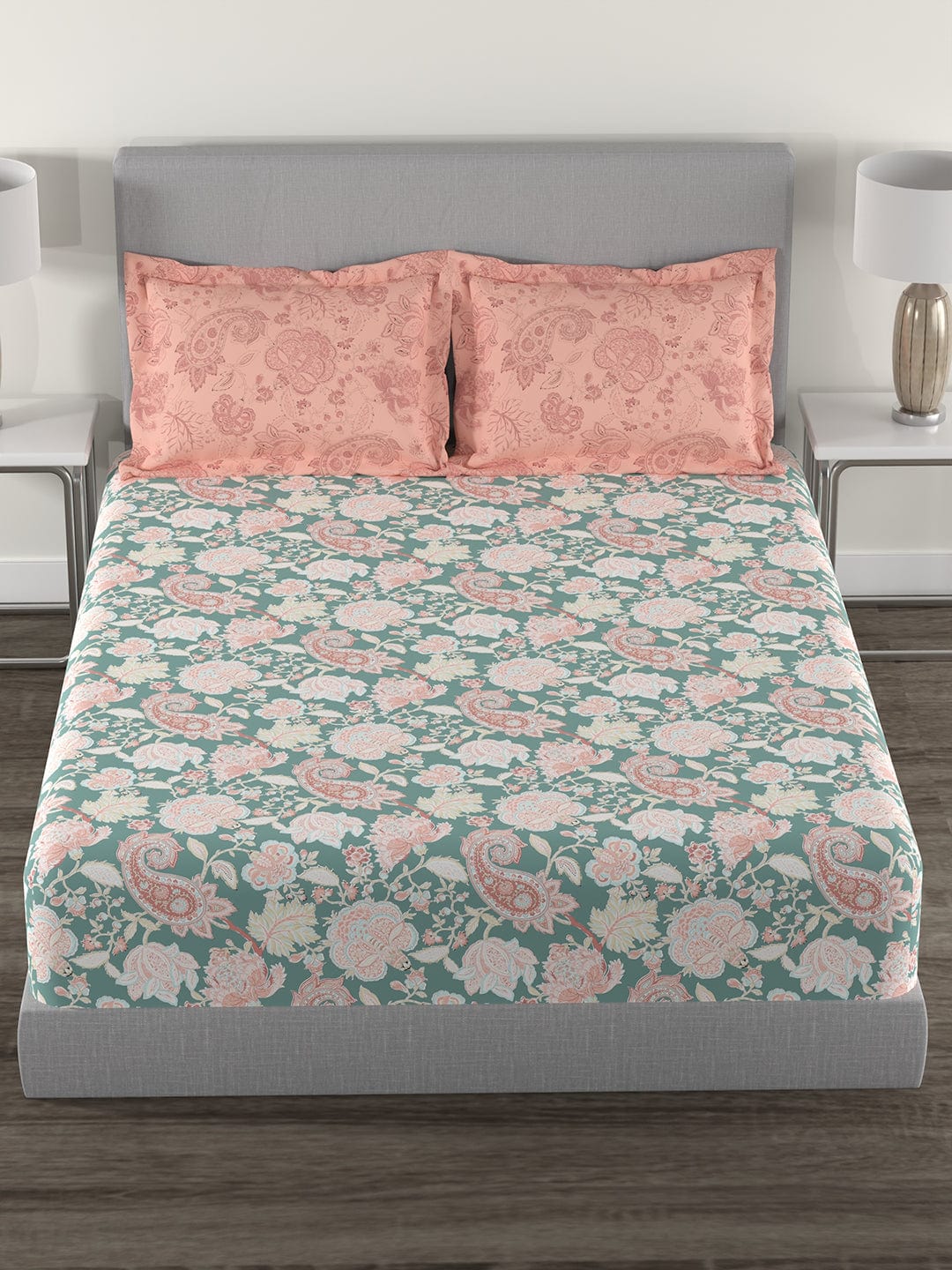Epitome Bagh Queen Bedsheet With 2 Pillow Cover, 144TC, 100% Cotton, Green - Image 8