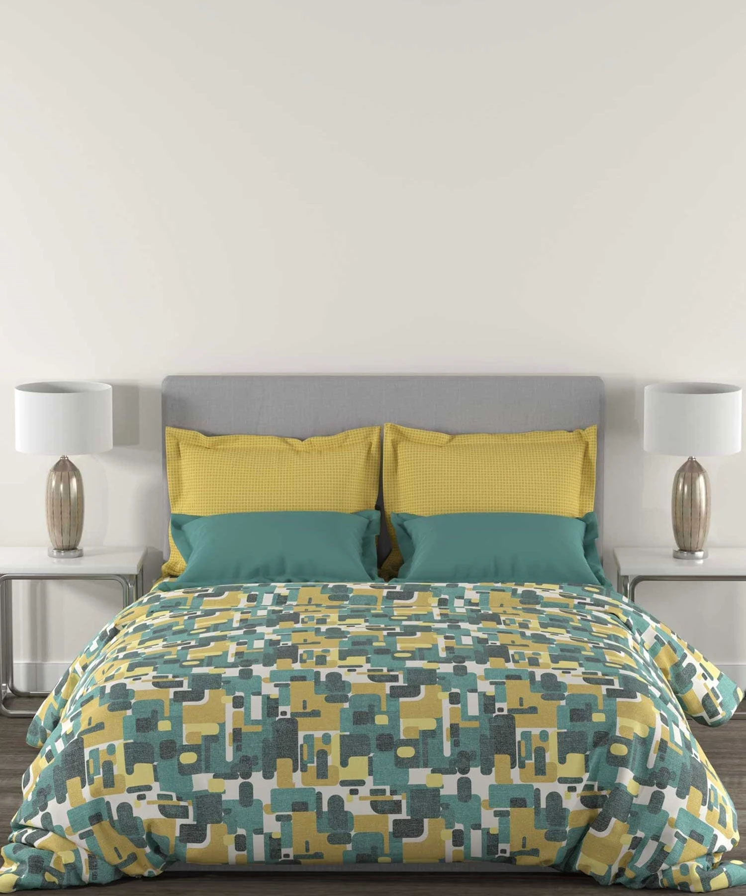 Epitome Fractal Queen Bedsheet With 2 Pillow Cover, 144TC, 100% Cotton, Yellow