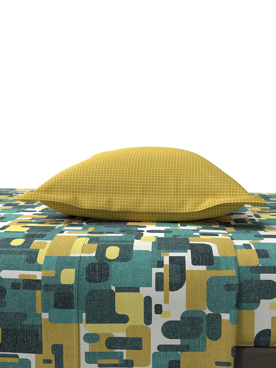 Epitome Fractal Queen Bedsheet With 2 Pillow Cover, 144TC, 100% Cotton, Yellow - Image 13