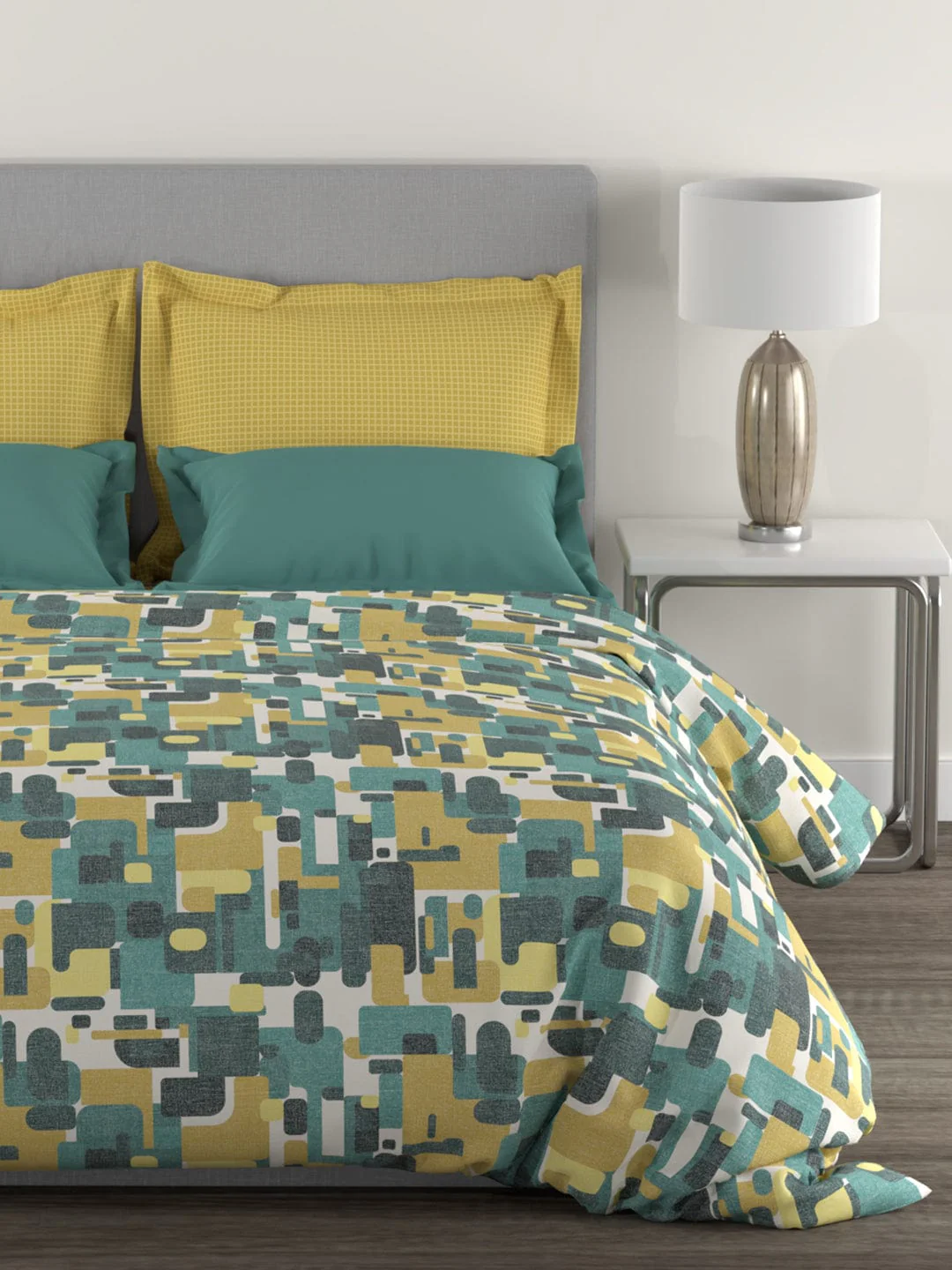Epitome Fractal Queen Bedsheet With 2 Pillow Cover, 144TC, 100% Cotton, Yellow - Image 2