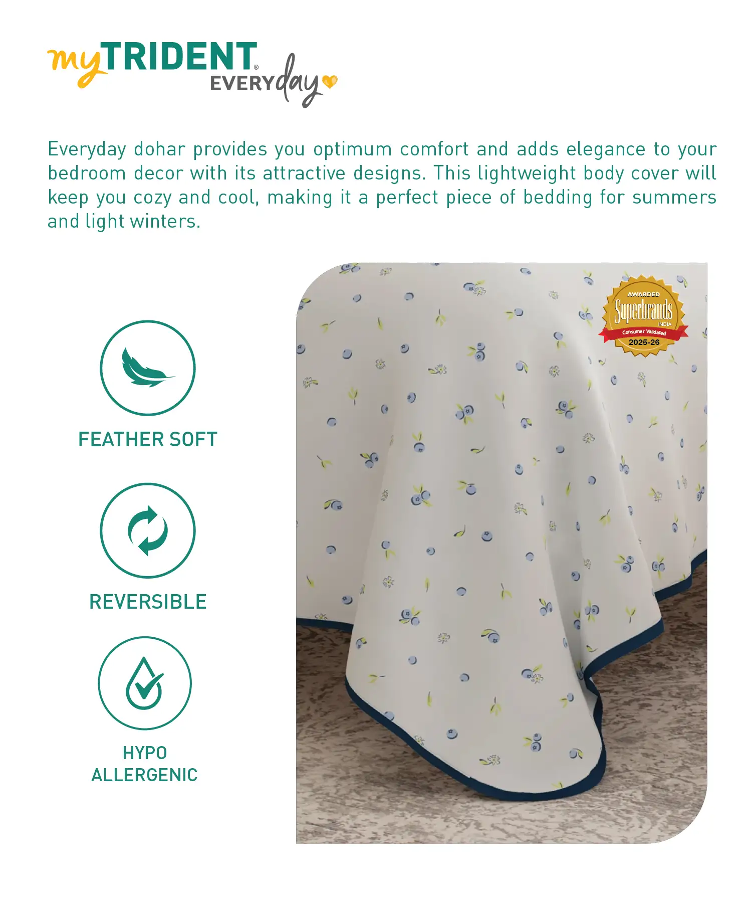 Everyday Single Dohar, Blueberry|95 GSM Micro Polyester|Reversible - Image 5