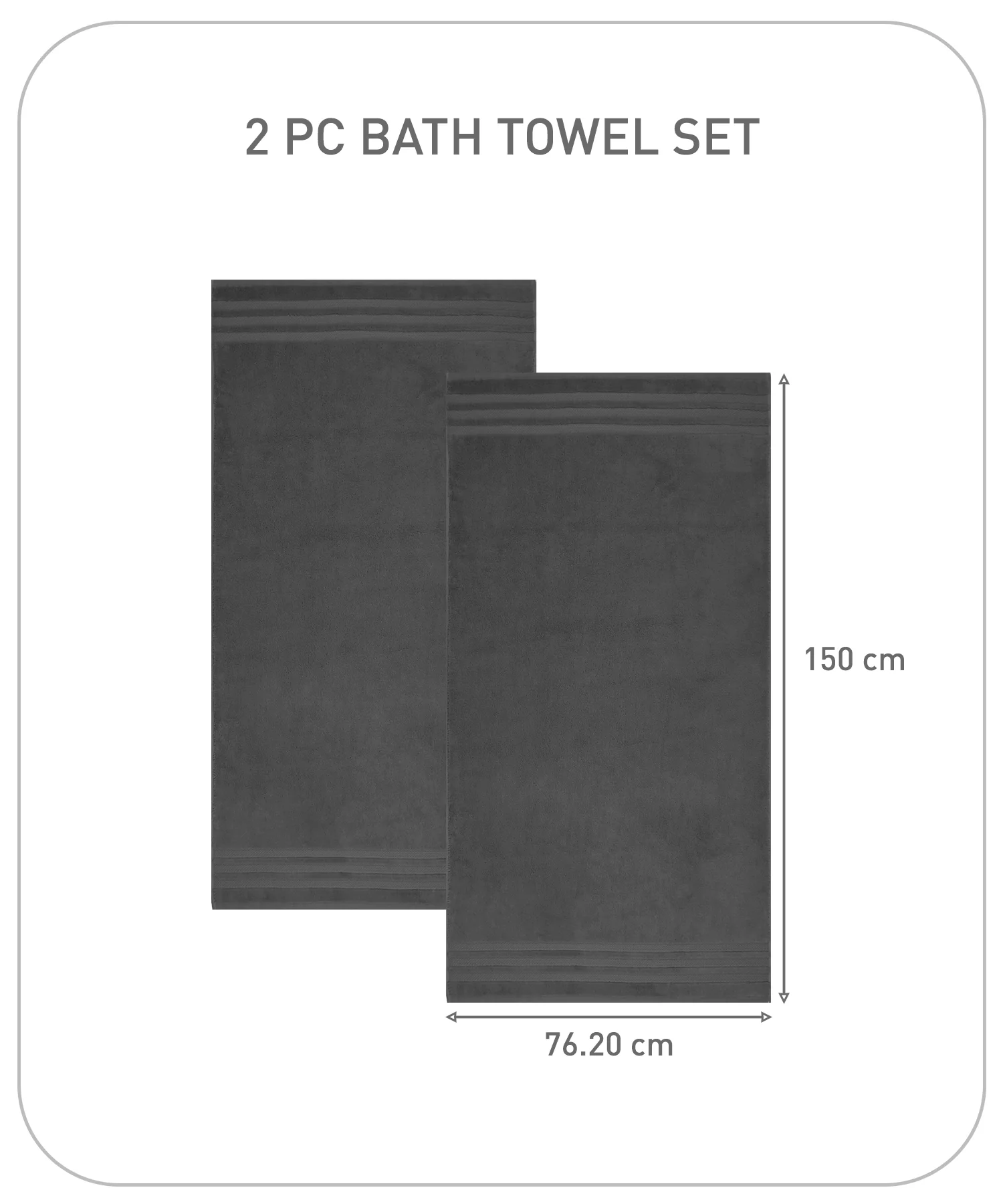 Luxury 2 PC Bath Towel Set, Charcoal|625 GSM Cotton|Anti Microbial - Image 9