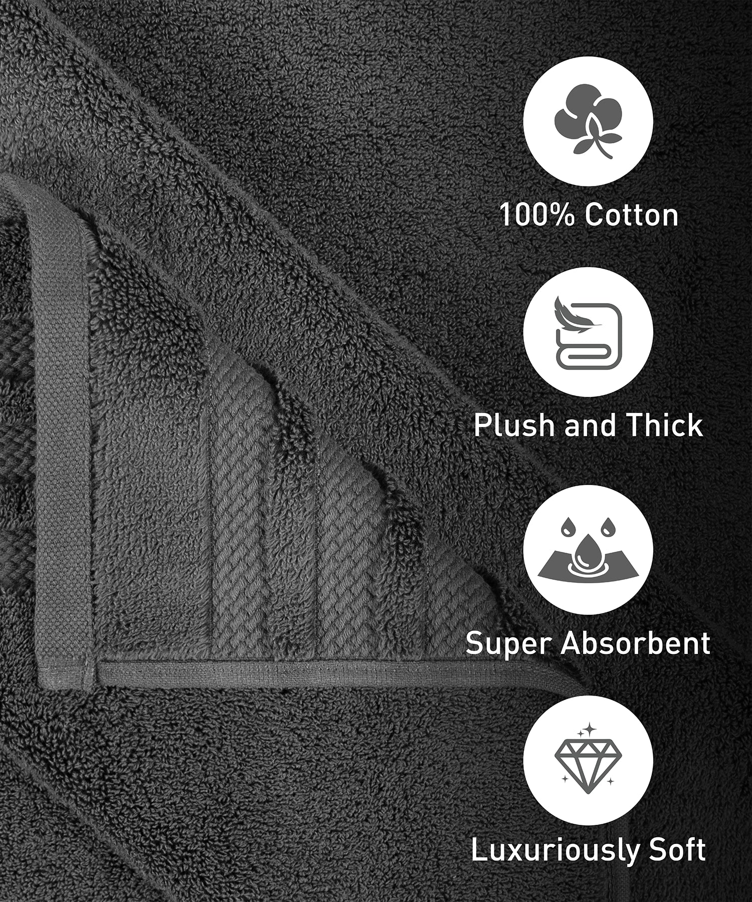 Luxury 4 PC Hand Towel Set, Charcoal|625 GSM Cotton|Anti Microbial - Image 5