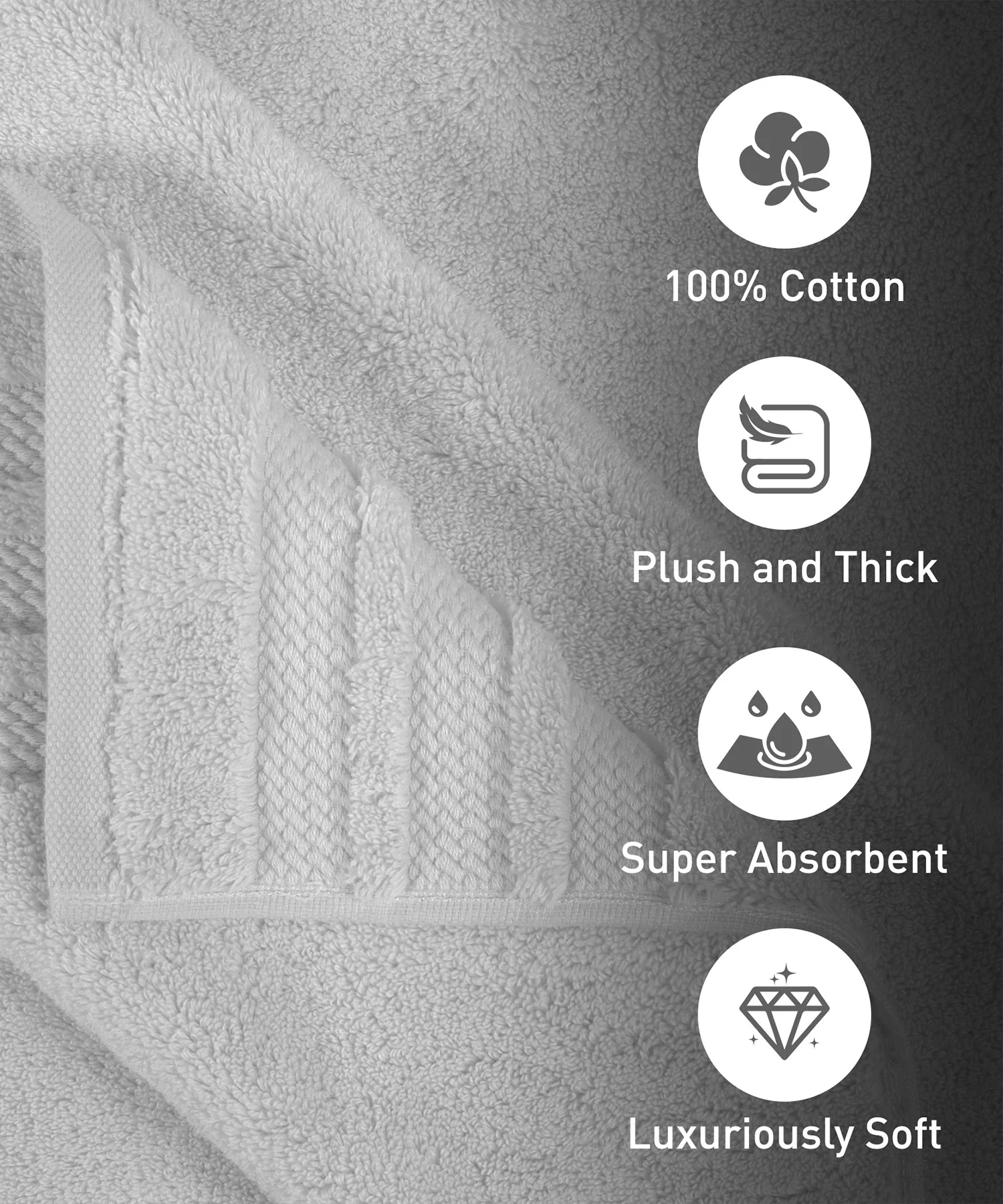 Luxury 4 PC Hand Towel Set, Grey|625 GSM Cotton|Anti Microbial - Image 5