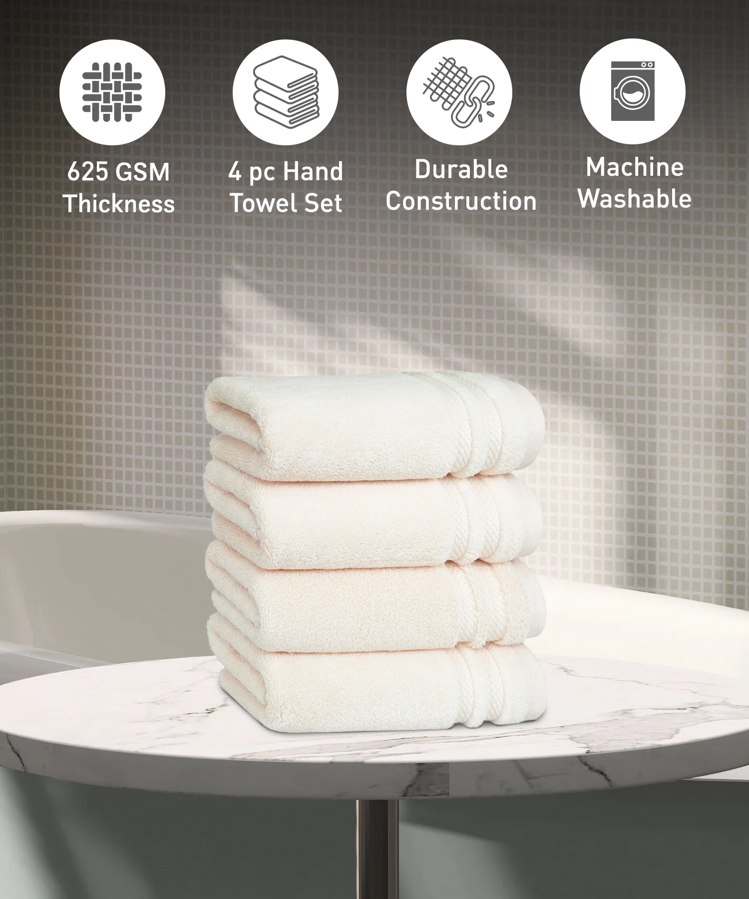 Luxury 4 PC Hand Towel Set, Linen|625 GSM Cotton|Anti Microbial - Image 2