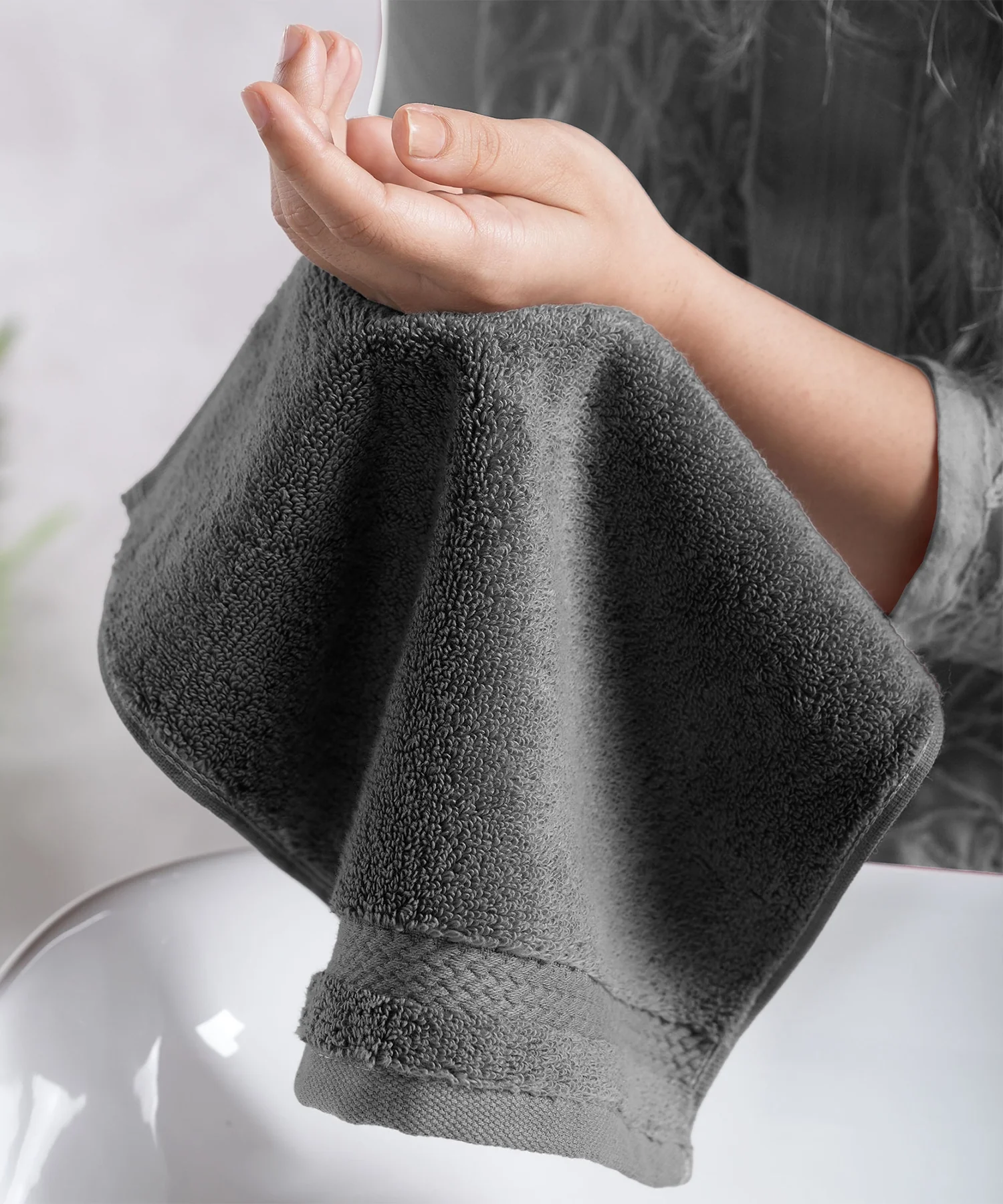 Luxury 6 PC Face Towel Set, Charcoal|625 GSM Cotton|Anti Microbial - Image 4