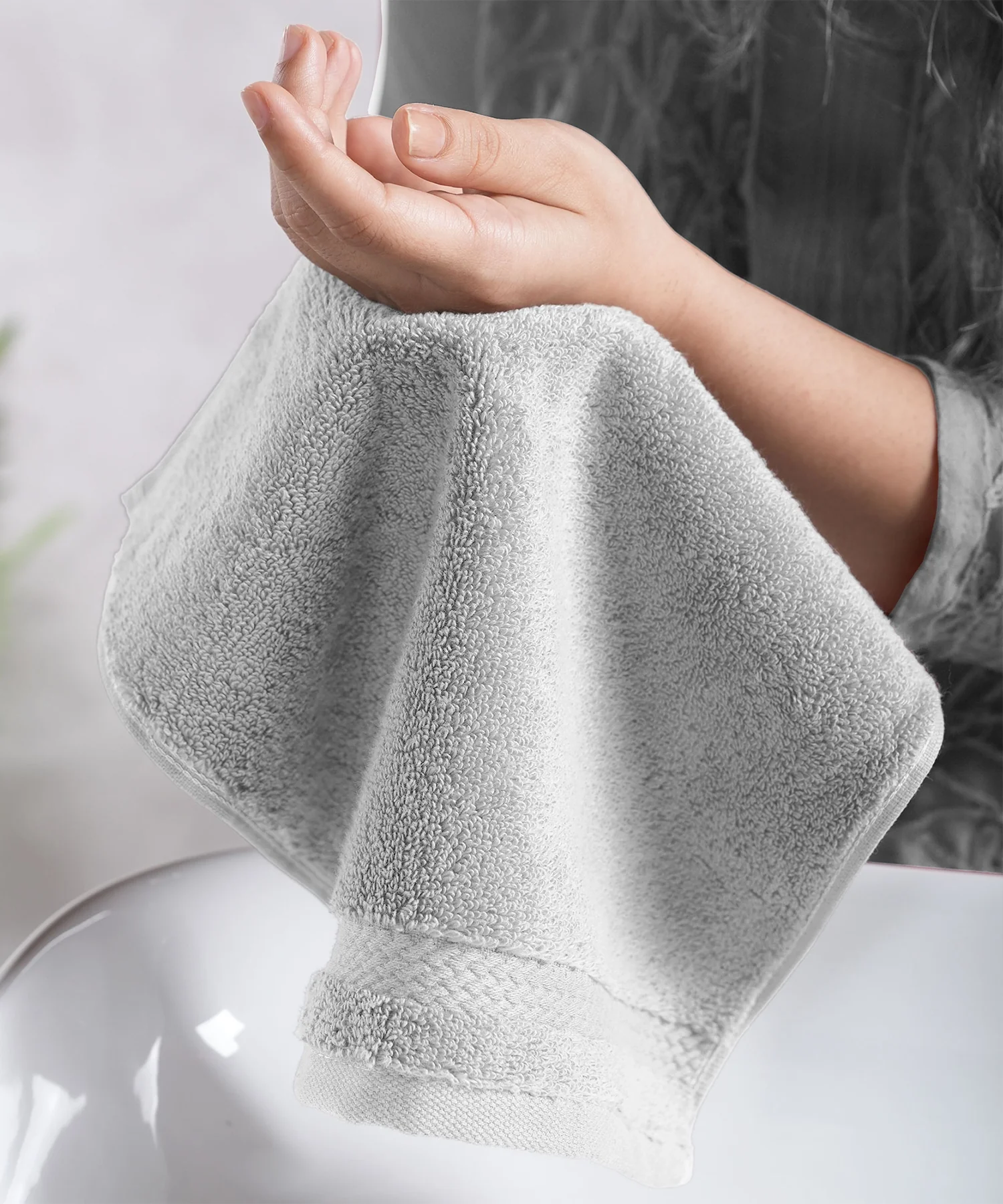 Luxury 6 PC Face Towel Set, Grey|625 GSM Cotton|Anti Microbial - Image 4