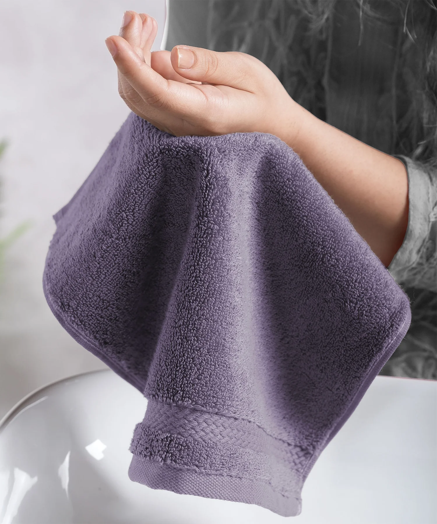Luxury 6 PC Face Towel Set, Purple|625 GSM Cotton|Anti Microbial - Image 4