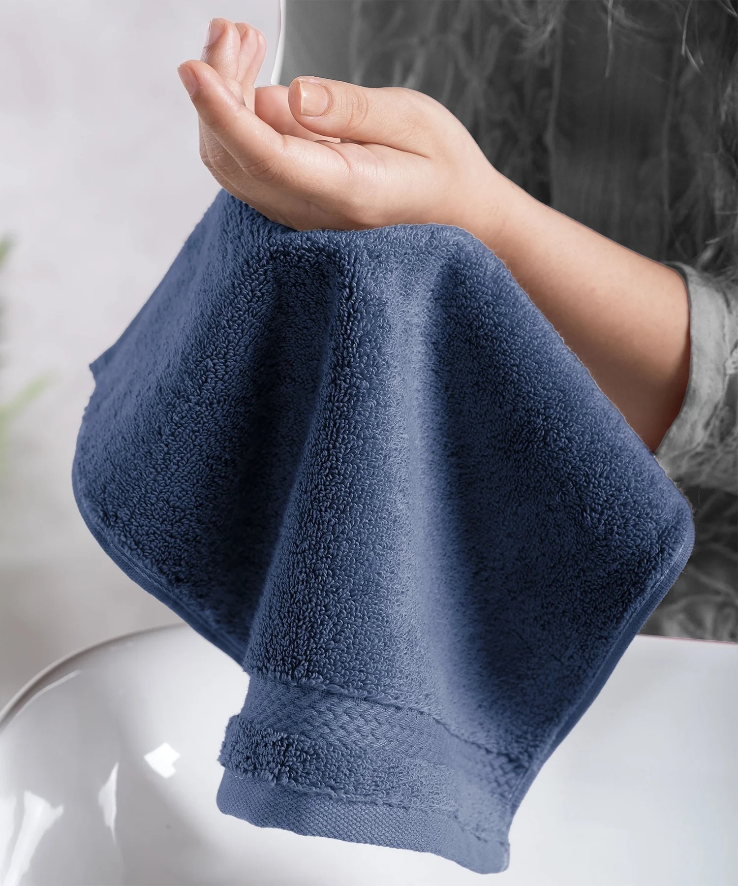 Luxury 6 PC Face Towel Set, Navy|625 GSM Cotton|Anti Microbial - Image 4