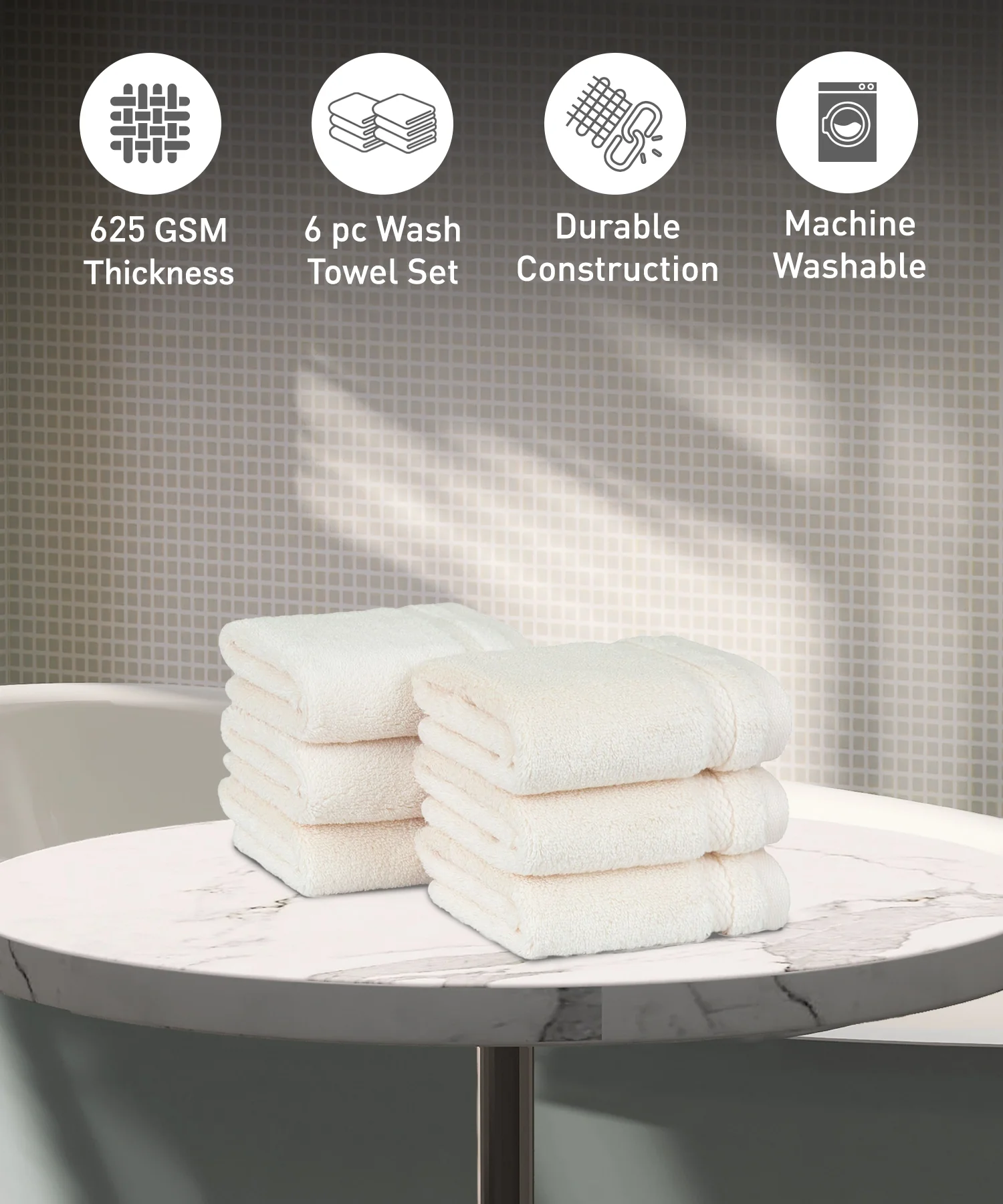 Luxury 6 PC Face Towel Set, Linen|625 GSM Cotton|Anti Microbial - Image 2