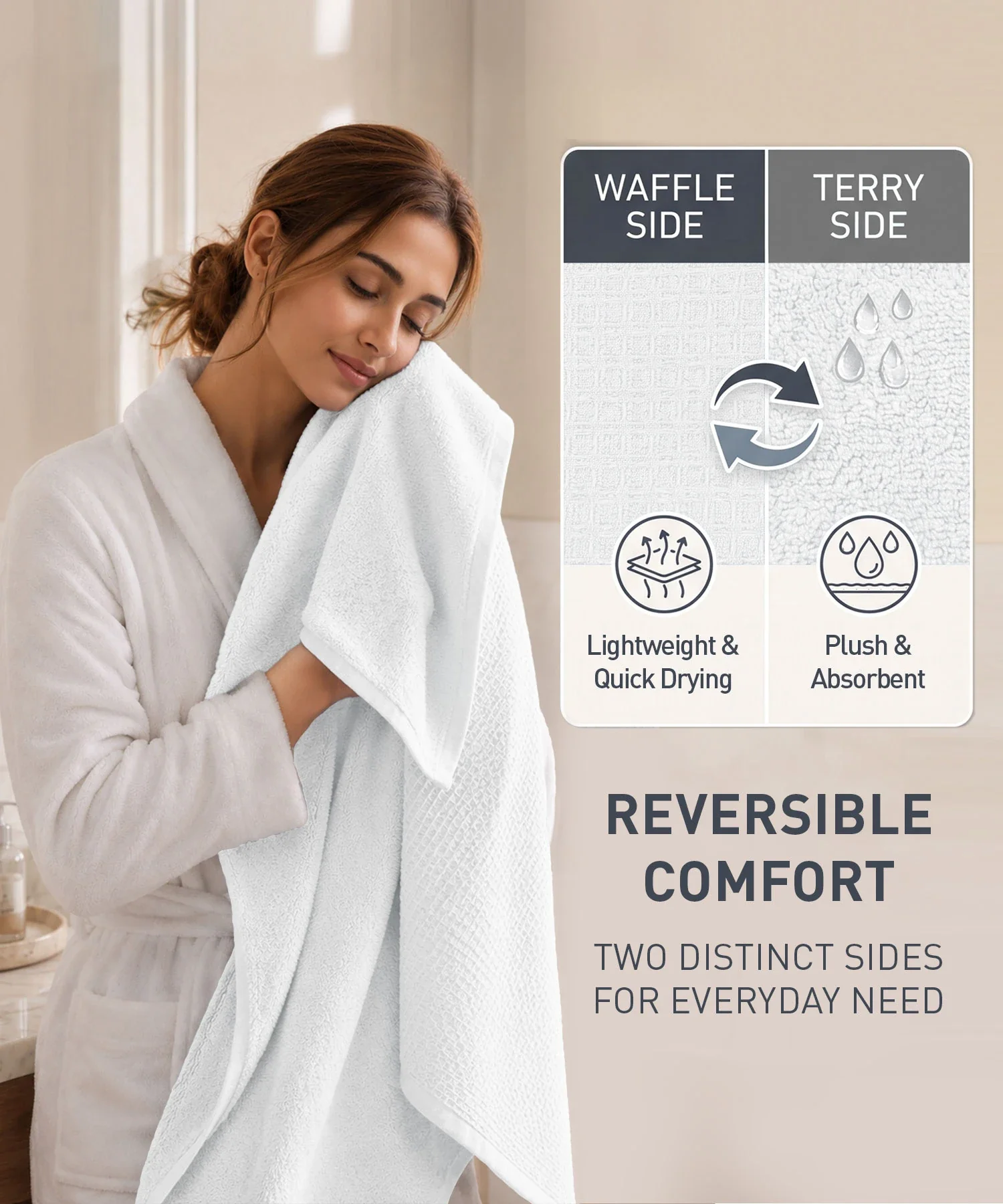 Finesse Fashion Waffle Bath Towel, White|600 GSM Cotton - Image 5