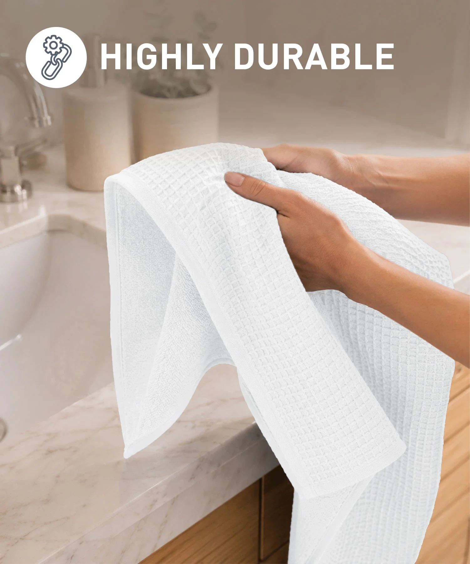 Finesse Fashion Waffle Bath Towel, White|600 GSM Cotton - Image 6