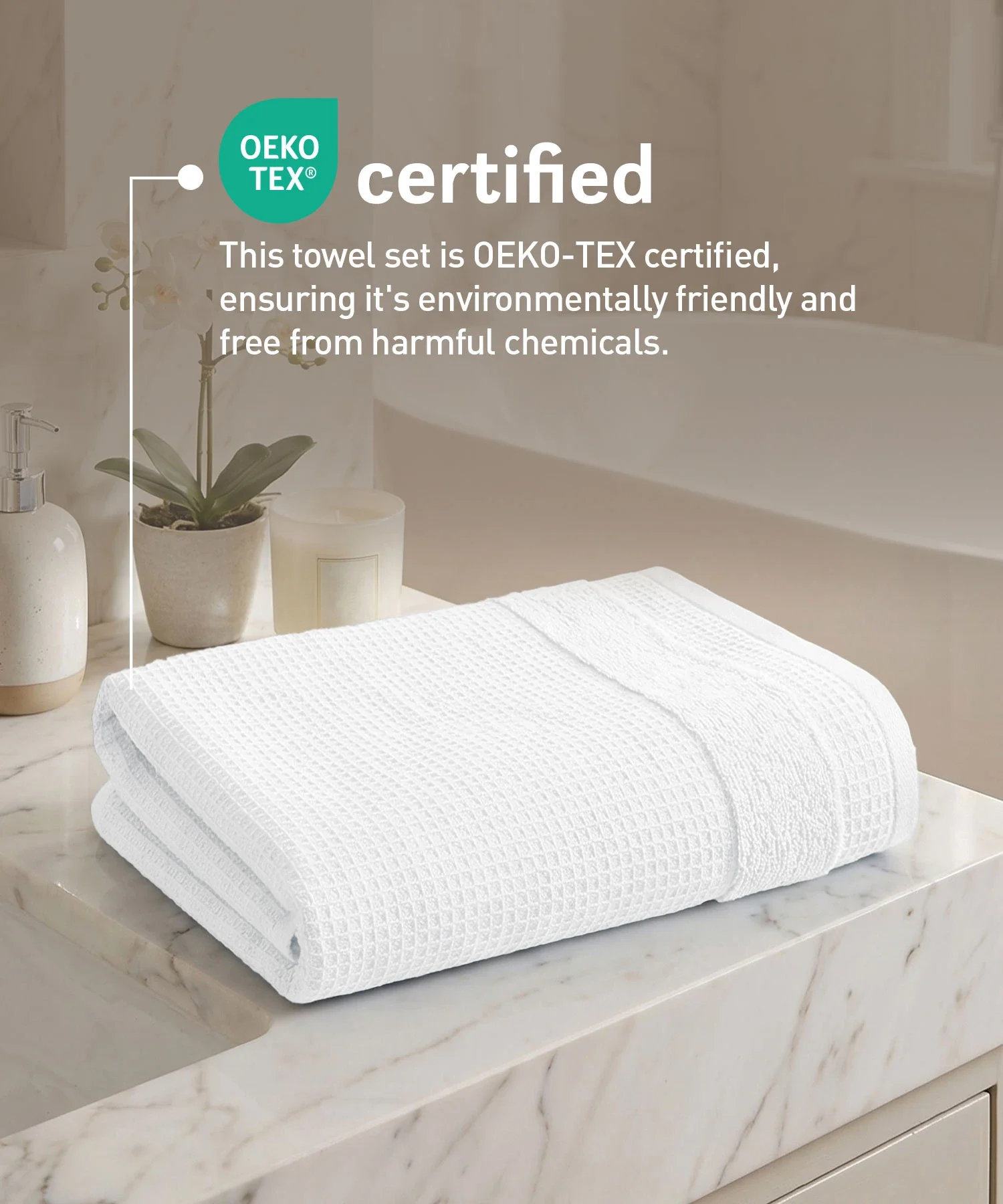 Finesse Fashion Waffle Bath Towel, White|600 GSM Cotton - Image 7