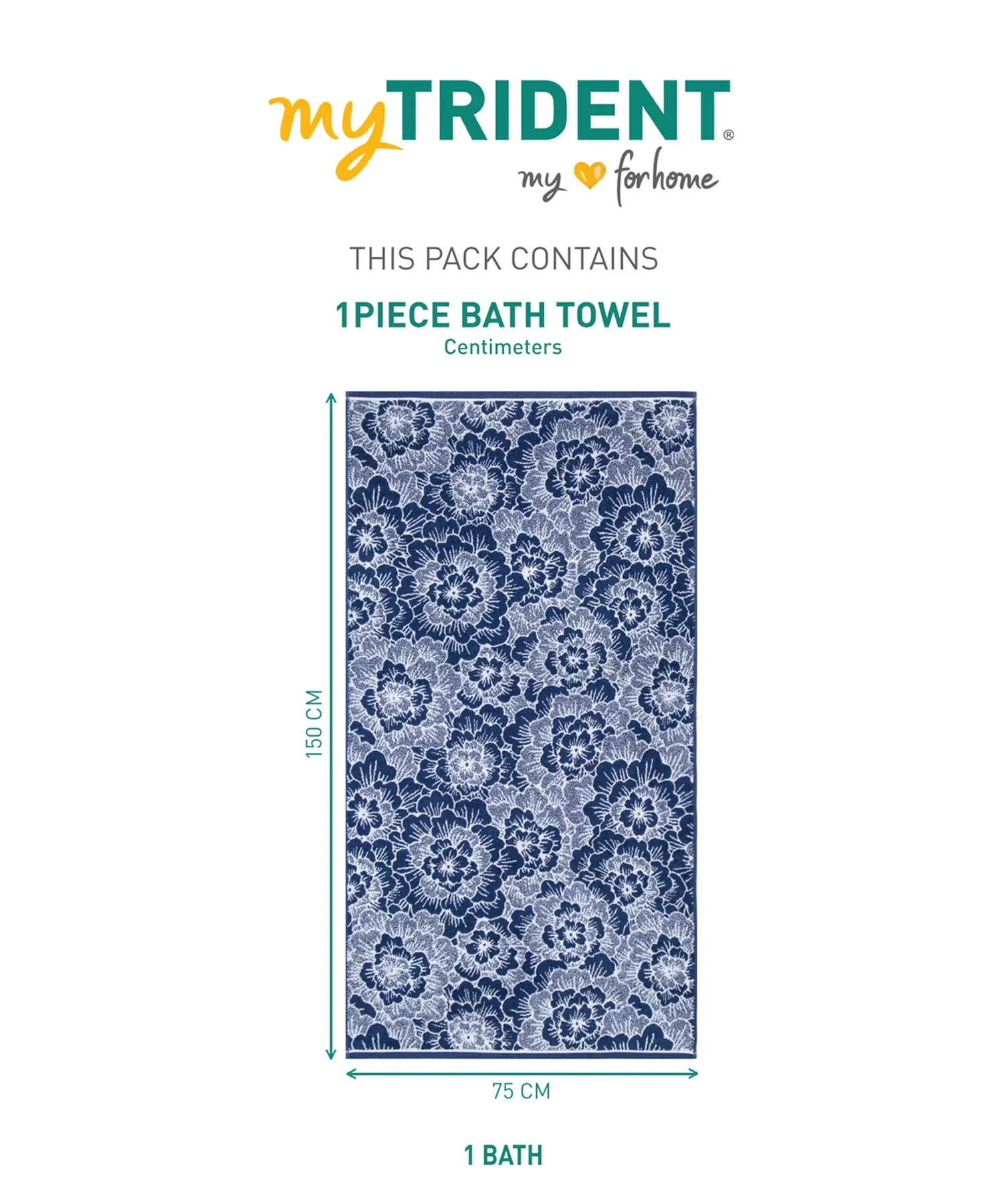 Floral 1 Pc Bath Towel, Blue| 600 GSM Cotton - Image 7