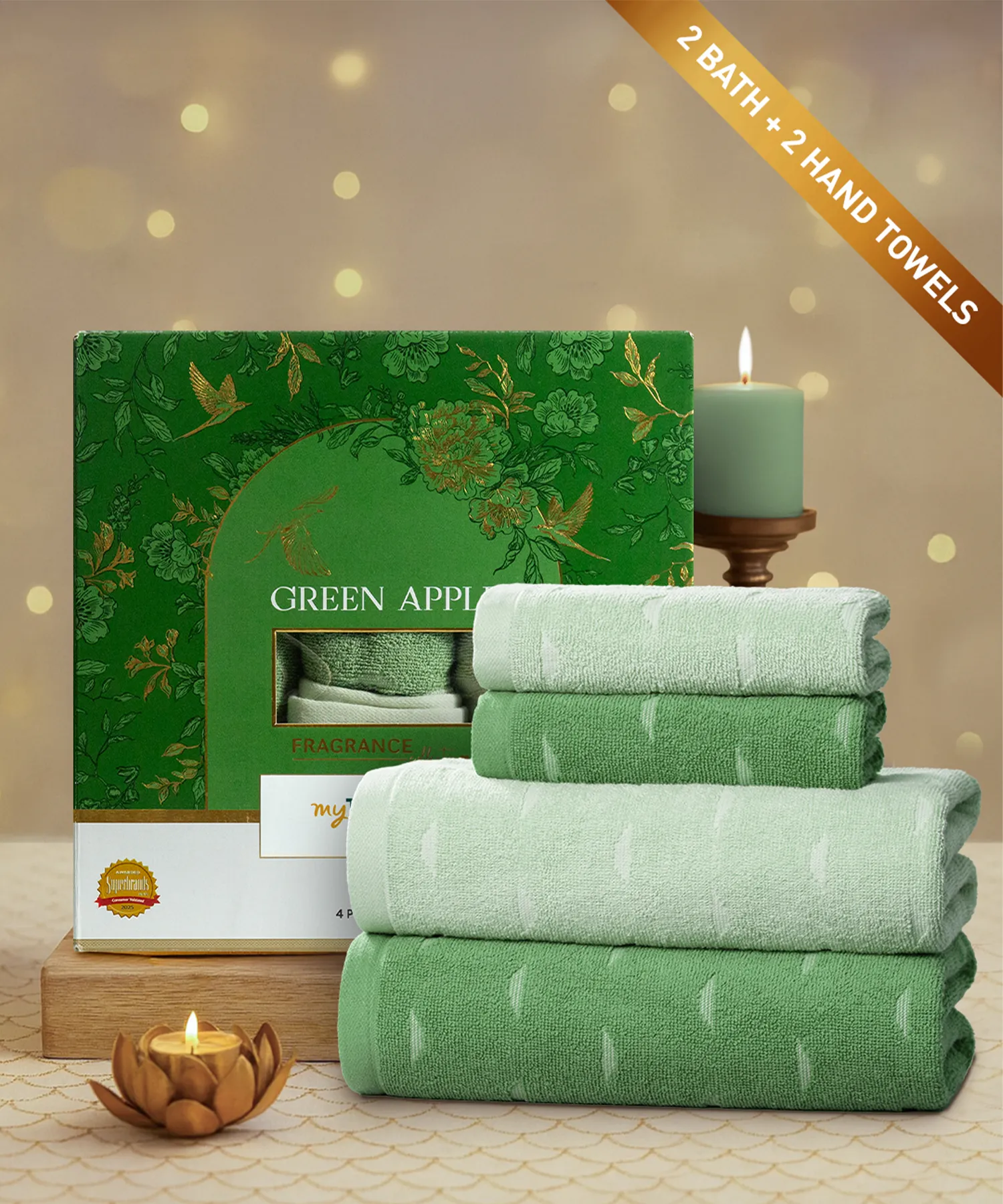 Fragrance 4Pc Towel Set, Green Apple| 500 GSM Cotton