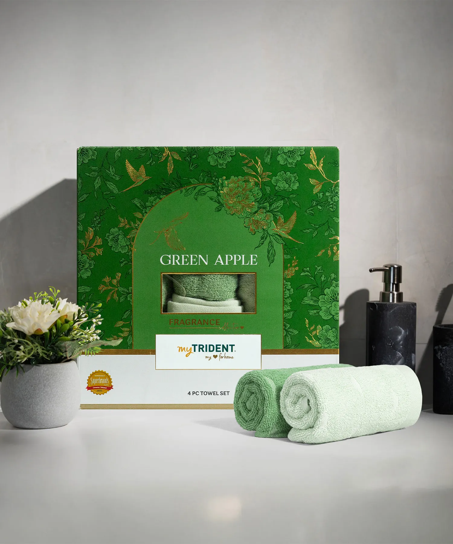 Fragrance 4Pc Towel Set, Green Apple| 500 GSM Cotton - Image 4