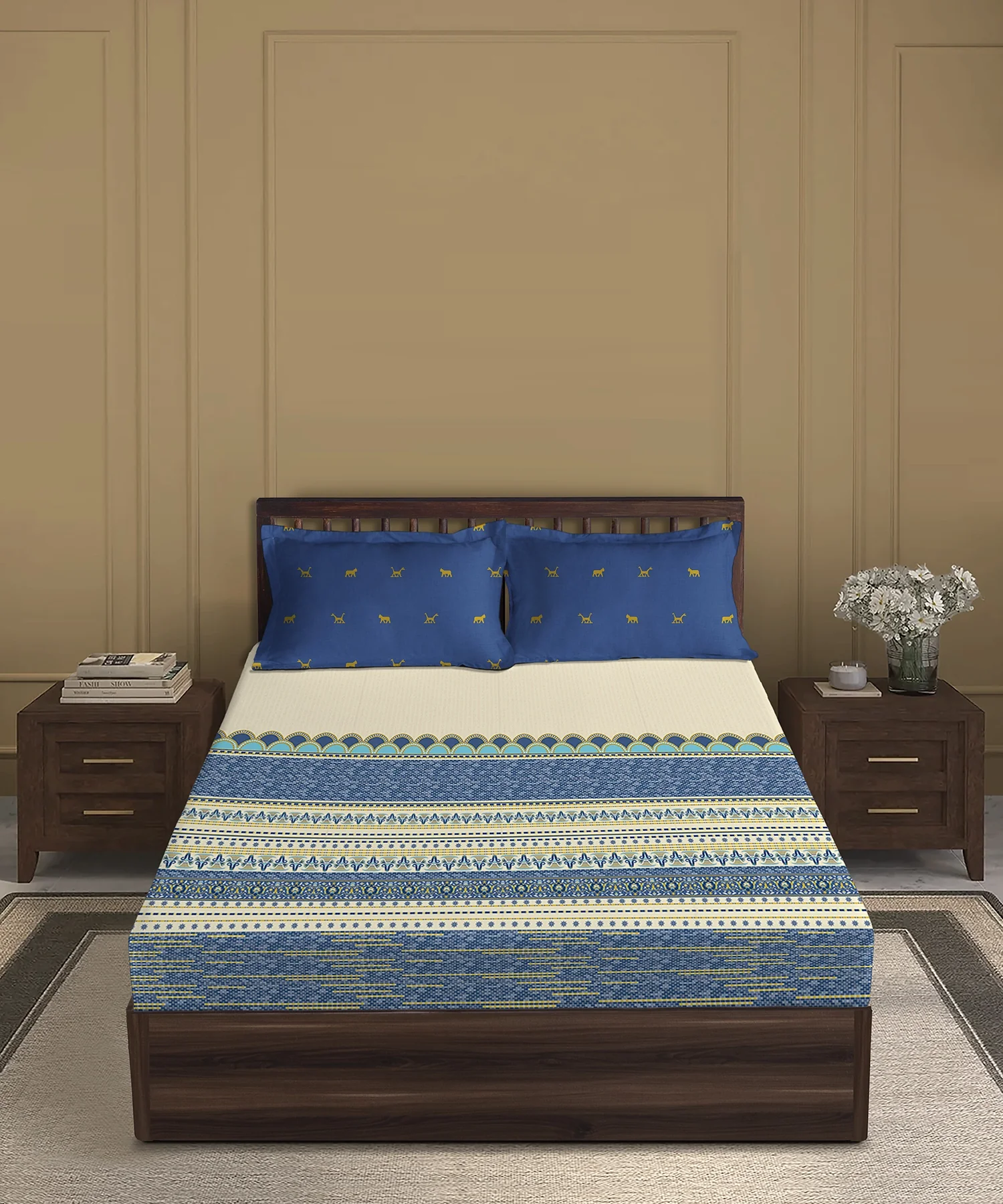 Gates Around The Globe King Bedsheet Set, Amara| 180 TC Cotton| 2 Pillow Covers - Image 3